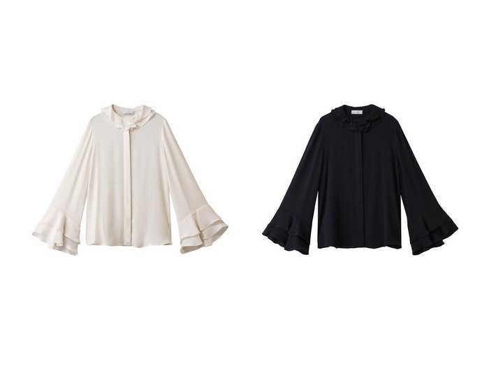 【j./ジェイドット】のドレープアセテートフリルブラウス おすすめ！トレンド、レディースファッションの通販 おすすめ人気トレンドファッション通販アイテム インテリア・キッズ・メンズ・レディースファッション・服の通販 founy(ファニー) https://founy.com/ ファッション Fashion レディースファッション Fashion for Women トップス・カットソー Cut & Sew Tops シャツ・ブラウス・オフィスカジュアル Elegant Blouses & Button-Ups スラックス Slacks, Dress Pants スリーブ Sleeve, Long Sleeve / Short Sleeve デニム Denim, Jeans Material ドレープ Drape, Draping Fabric フリル Frill, Ruffle フレア Flare, Flared ロング Long, Long-Length 新作・新入荷 New Arrivals / New In |ID:crp329100000224936