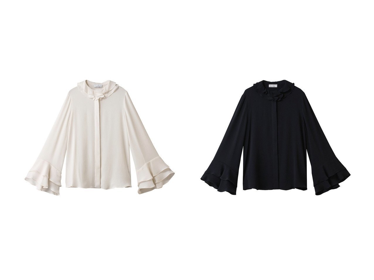 【j./ジェイドット】のドレープアセテートフリルブラウス おすすめ！トレンド、レディースファッションの通販 おすすめ人気トレンドファッション通販アイテム インテリア・キッズ・メンズ・レディースファッション・服の通販 founy(ファニー) 　ファッション　Fashion　レディースファッション　Fashion for Women　トップス・カットソー　Cut & Sew Tops　シャツ・ブラウス・オフィスカジュアル　Elegant Blouses & Button-Ups　スラックス　Slacks, Dress Pants　スリーブ　Sleeve, Long Sleeve / Short Sleeve　デニム　Denim, Jeans Material　ドレープ　Drape, Draping Fabric　フリル　Frill, Ruffle　フレア　Flare, Flared　ロング　Long, Long-Length　新作・新入荷　New Arrivals / New In　ホワイト系　White　ブルー系　Blue　|ID:crp329100000224936