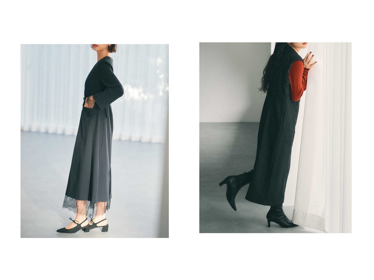 【STRATA/エストラータ】のレースドッキングキャミセットワンピース&ウールツイードジャンパースカート おすすめ！トレンド、レディースファッションの通販 おすすめ人気トレンドファッション通販アイテム インテリア・キッズ・メンズ・レディースファッション・服の通販 founy(ファニー) 　ファッション　Fashion　レディースファッション　Fashion for Women　ワンピース　Dresses　チュニック　Tunic Tops & Dresses　スカート　Skirts　オケージョン　Occasion Wear　キャミソール　Camisole, Spaghetti Strap Top　サテン　Satin, Glossy Fabric　シューズ　Shoes, Footwear　ストレッチ　Stretch, Stretchy Fabric　スリット　Slit, Slit Detail　チュニック　Tunic, Long Top　トレンド　Trend, Trending Now　ドレス　Dress, One-Piece　フラット　Flat, Flat Shoes　ラップ　Wrap, Wrap Design　レース　Lace, Lace Fabric　ロング　Long, Long-Length　エレガント 上品　Elegant　新作・新入荷　New Arrivals / New In　インナー　Innerwear　コンパクト　Compact, Small Size　軽量　Lightweight, Ultra Light　ツイード／ツィード　Choker, Choker Necklace　ツイル　Twist, Twisted Detail　バランス　Balance, Style Balance　フリンジ　Fringe, Tassel　冬　Winter / This Winter　おすすめ　Recommended / Our Picks　ビジネス 仕事 通勤　Business / Work / Commuting　ベージュ系　Beige　グレー系　Gray　ブルー系　Blue　ブラウン系　Brown　ブラック系　Black　|ID:crp329100000224956