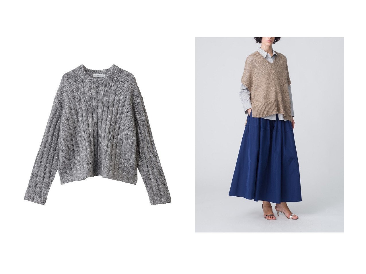 【ebure/エブール】のモヘアスパンコール クルーネックリブニットプルオーバー&モヘアスパンコール ニットベスト おすすめ！トレンド、レディースファッションの通販 おすすめ人気トレンドファッション通販アイテム インテリア・キッズ・メンズ・レディースファッション・服の通販 founy(ファニー) 　ファッション　Fashion　レディースファッション　Fashion for Women　トップス・カットソー　Cut & Sew Tops　ニット　Knit Tops & Sweaters　カジュアルプルオーバー・ニットトップス　Pullovers & Knit Tops / Casual Pullovers　ベスト&ジレ / 重ね着スタイル　Vests & Gilets　おすすめ　Recommended / Our Picks　スパンコール　Sequins, Sequin Embellishment　ワイド　Wide, Wide Fit　エレガント 上品　Elegant　ゴールド系　Gold　シルバー系　Silver　|ID:crp329100000224967