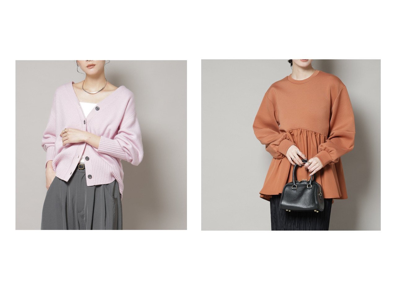 【nano universe/ナノ ユニバース】の布帛コンビペプラムカットトップス&AQUAウールカシミヤVネックカーディガン おすすめ！トレンド、レディースファッションの通販 おすすめ人気トレンドファッション通販アイテム インテリア・キッズ・メンズ・レディースファッション・服の通販 founy(ファニー) 　ファッション　Fashion　レディースファッション　Fashion for Women　トップス・カットソー　Cut & Sew Tops　カーディガン・羽織り　Layered Style Cardigans　Vネックトップス　V-Neck Tops / V-Cut Neckline Shirts　インナー　Innerwear　カーディガン　Cardigan, Knitwear　スリット　Slit, Slit Detail　バランス　Balance, Style Balance　A/W・秋冬　Autumn/Winter　エレガント 上品　Elegant　2025年　2025　2025-2026秋冬・A/W　Autumn/Winter 2025–26 AW25–26　レッド系　Red　グレー系　Gray　ホワイト系　White　ブラウン系　Brown　|ID:crp329100000224983