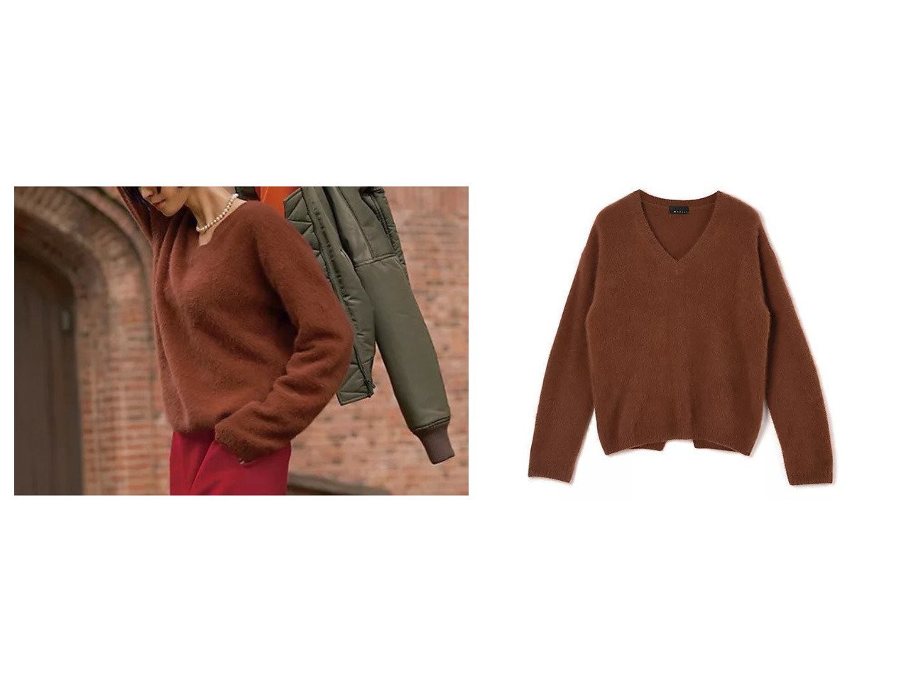 【M7days/エムセブンデイズ】の【辻 直子さんコラボ】 フォックスカシミアVネックニット おすすめ！トレンド、レディースファッションの通販 おすすめ人気トレンドファッション通販アイテム インテリア・キッズ・メンズ・レディースファッション・服の通販 founy(ファニー) 　ファッション　Fashion　レディースファッション　Fashion for Women　トップス・カットソー　Cut & Sew Tops　ニット　Knit Tops & Sweaters　Vネックトップス　V-Neck Tops / V-Cut Neckline Shirts　コラボ　Collaboration, Collab　スリット　Slit, Slit Detail　センター　Center, Center Line　定番　Standard, Basic Item　フォックス　Fox, Fox Fur　ベーシック　Basic, Essential　ミックス　Mix, Mixed Style　冬　Winter / This Winter　ブラウン系　Brown　|ID:crp329100000224989