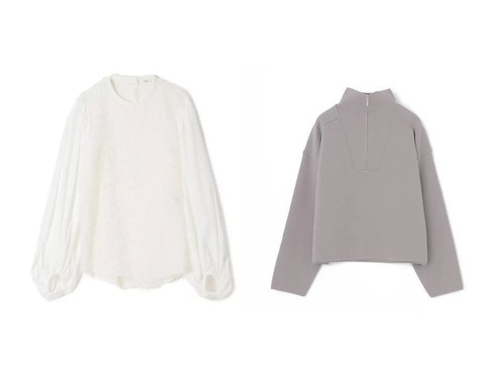 【eclat/エクラ】の【三尋木奈保さんコラボ】ボリューム袖ジャカードブラウス&ミラノリブプルオーバー おすすめ！トレンド、レディースファッションの通販 おすすめ人気トレンドファッション通販アイテム 人気、トレンドファッション・服の通販 founy(ファニー) ファッション Fashion レディースファッション Fashion for Women トップス・カットソー Cut & Sew Tops シャツ・ブラウス・オフィスカジュアル Elegant Blouses & Button-Ups カジュアルプルオーバー・ニットトップス Pullovers & Knit Tops / Casual Pullovers コラボ Collaboration, Collab コンパクト Compact, Small Size ジャカード／ジャガード Jacquard, Woven Pattern フォルム Silhouette, Form リュクス Luxury, Elegant, High-End, Chic エレガント 上品 Elegant 別注 Limited Edition, Custom Order 洗える Machine Washable ジップ Zip, Zipper ハイネック High Neck, Mock Neck ミラノリブ Milano Rib, Milano Stitch ワイド Wide, Wide Fit |ID:crp329100000224993