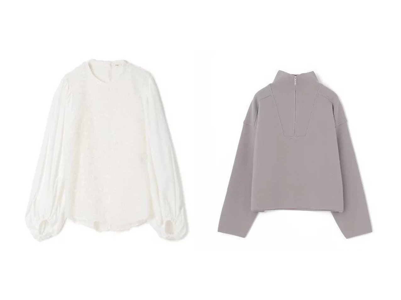 【eclat/エクラ】の【三尋木奈保さんコラボ】ボリューム袖ジャカードブラウス&ミラノリブプルオーバー おすすめ！トレンド、レディースファッションの通販 おすすめ人気トレンドファッション通販アイテム インテリア・キッズ・メンズ・レディースファッション・服の通販 founy(ファニー) 　ファッション　Fashion　レディースファッション　Fashion for Women　トップス・カットソー　Cut & Sew Tops　シャツ・ブラウス・オフィスカジュアル　Elegant Blouses & Button-Ups　カジュアルプルオーバー・ニットトップス　Pullovers & Knit Tops / Casual Pullovers　コラボ　Collaboration, Collab　コンパクト　Compact, Small Size　ジャカード／ジャガード　Jacquard, Woven Pattern　フォルム　Silhouette, Form　リュクス　Luxury, Elegant, High-End, Chic　エレガント 上品　Elegant　別注　Limited Edition, Custom Order　洗える　Machine Washable　ジップ　Zip, Zipper　ハイネック　High Neck, Mock Neck　ミラノリブ　Milano Rib, Milano Stitch　ワイド　Wide, Wide Fit　ホワイト系　White　ブラック系　Black　グレー系　Gray　|ID:crp329100000224993