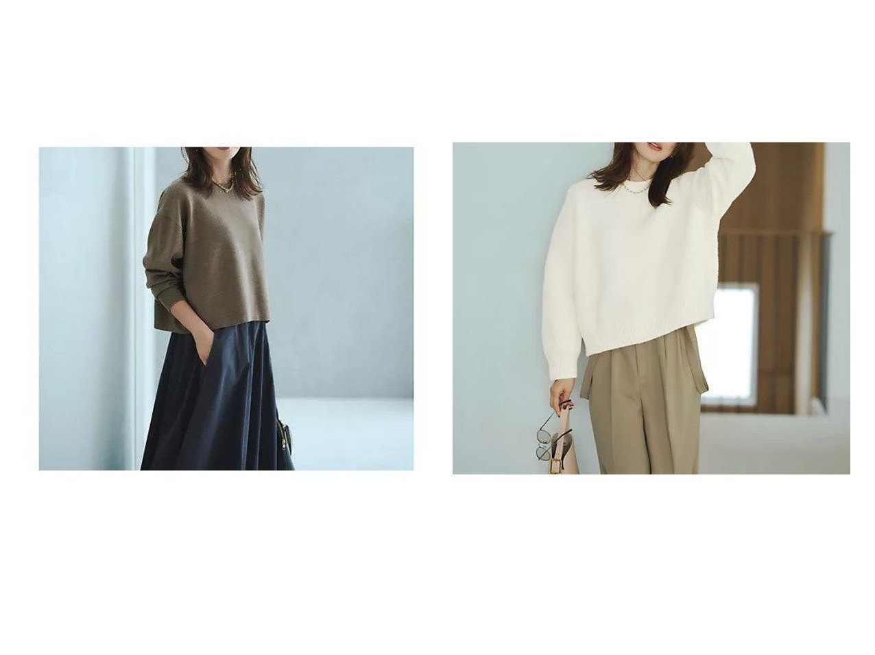 【SLOANE/スローン】の【Marisol別注】ファインウールクルーネックニット&【1er Arrondissement/プルミエ アロンディスモン】の【Marisol別注】ボックスショートニットプルオーバー おすすめ！トレンド、レディースファッションの通販 おすすめ人気トレンドファッション通販アイテム インテリア・キッズ・メンズ・レディースファッション・服の通販 founy(ファニー) 　ファッション　Fashion　レディースファッション　Fashion for Women　トップス・カットソー　Cut & Sew Tops　ニット　Knit Tops & Sweaters　カジュアルプルオーバー・ニットトップス　Pullovers & Knit Tops / Casual Pullovers　ショート　Short, Short Length　スウェット / スエット　Sweatshirt, Sweatwear　今季　This Season, Current Season　別注　Limited Edition, Custom Order　ブラウン系　Brown　ホワイト系　White　|ID:crp329100000224997