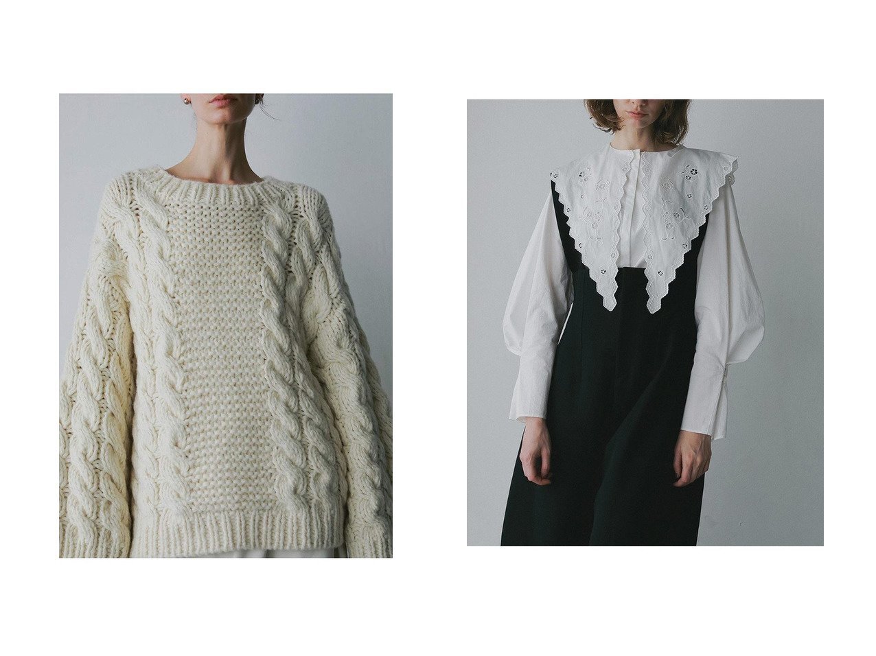 【HER./ハー】のエンブロイダリーカラーブラウス&ハンドケーブルニットプルオーバー おすすめ！トレンド、レディースファッションの通販 おすすめ人気トレンドファッション通販アイテム インテリア・キッズ・メンズ・レディースファッション・服の通販 founy(ファニー) 　ファッション　Fashion　レディースファッション　Fashion for Women　トップス・カットソー　Cut & Sew Tops　ニット　Knit Tops & Sweaters　カジュアルプルオーバー・ニットトップス　Pullovers & Knit Tops / Casual Pullovers　シャツ・ブラウス・オフィスカジュアル　Elegant Blouses & Button-Ups　スリーブ　Sleeve, Long Sleeve / Short Sleeve　ハンド　Hand, Handmade　ワイド　Wide, Wide Fit　手編み　Hand-Knitted, Handmade Knit　新作・新入荷　New Arrivals / New In　ブラック系　Black　ホワイト系　White　|ID:crp329100000225004
