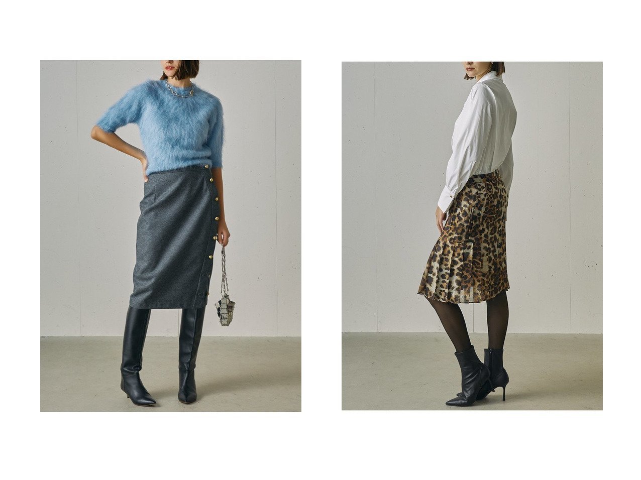 【j./ジェイドット】のレオパードプリントプリーツミディスカート&アルパカシャギーコンパクトトップス おすすめ！トレンド、レディースファッションの通販 おすすめ人気トレンドファッション通販アイテム インテリア・キッズ・メンズ・レディースファッション・服の通販 founy(ファニー) 　ファッション　Fashion　レディースファッション　Fashion for Women　トップス・カットソー　Cut & Sew Tops　ニット　Knit Tops & Sweaters　カジュアルプルオーバー・ニットトップス　Pullovers & Knit Tops / Casual Pullovers　スカート　Skirts　エレガント 上品　Elegant　新作・新入荷　New Arrivals / New In　おすすめ　Recommended / Our Picks　シフォン　Chiffon, Lightweight Fabric　スタイリッシュ　Stylish, Fashionable　プリント　Print, Printed Pattern　プリーツ　Pleats, Pleated　ラバー　Rubber, Rubber Sole　ロング　Long, Long-Length　無地　Plain, Solid Color　ホワイト系　White　グレー系　Gray　ブルー系　Blue　|ID:crp329100000225035