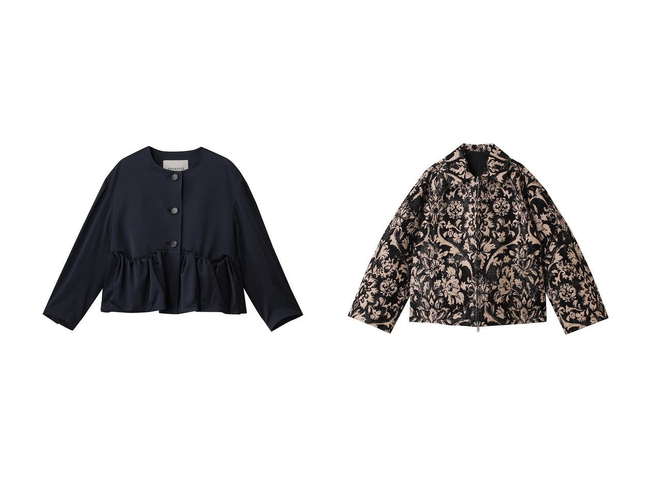 【DEPAREILLE/デパリエ】のモールジャカードジャケット&ウールヴィスコースサテンジャケット おすすめ！トレンド、レディースファッションの通販 おすすめ人気トレンドファッション通販アイテム インテリア・キッズ・メンズ・レディースファッション・服の通販 founy(ファニー) 　ファッション　Fashion　レディースファッション　Fashion for Women　アウター　Coat / Outerwear Collection　レディースジャケット・軽アウター　Jackets　ギャザー　Gathered, Ruffled　コンパクト　Compact, Small Size　サテン　Satin, Glossy Fabric　ショート　Short, Short Length　ジャケット　Jacket, Outerwear　スリーブ　Sleeve, Long Sleeve / Short Sleeve　フェミニン　Feminine, Girly　ロング　Long, Long-Length　新作・新入荷　New Arrivals / New In　ジャカード／ジャガード　Jacquard, Woven Pattern　リバーシブル　Reversible, Two-Sided　無地　Plain, Solid Color　ブルー系　Blue　ブラック系　Black　ベージュ系　Beige　|ID:crp329100000225042