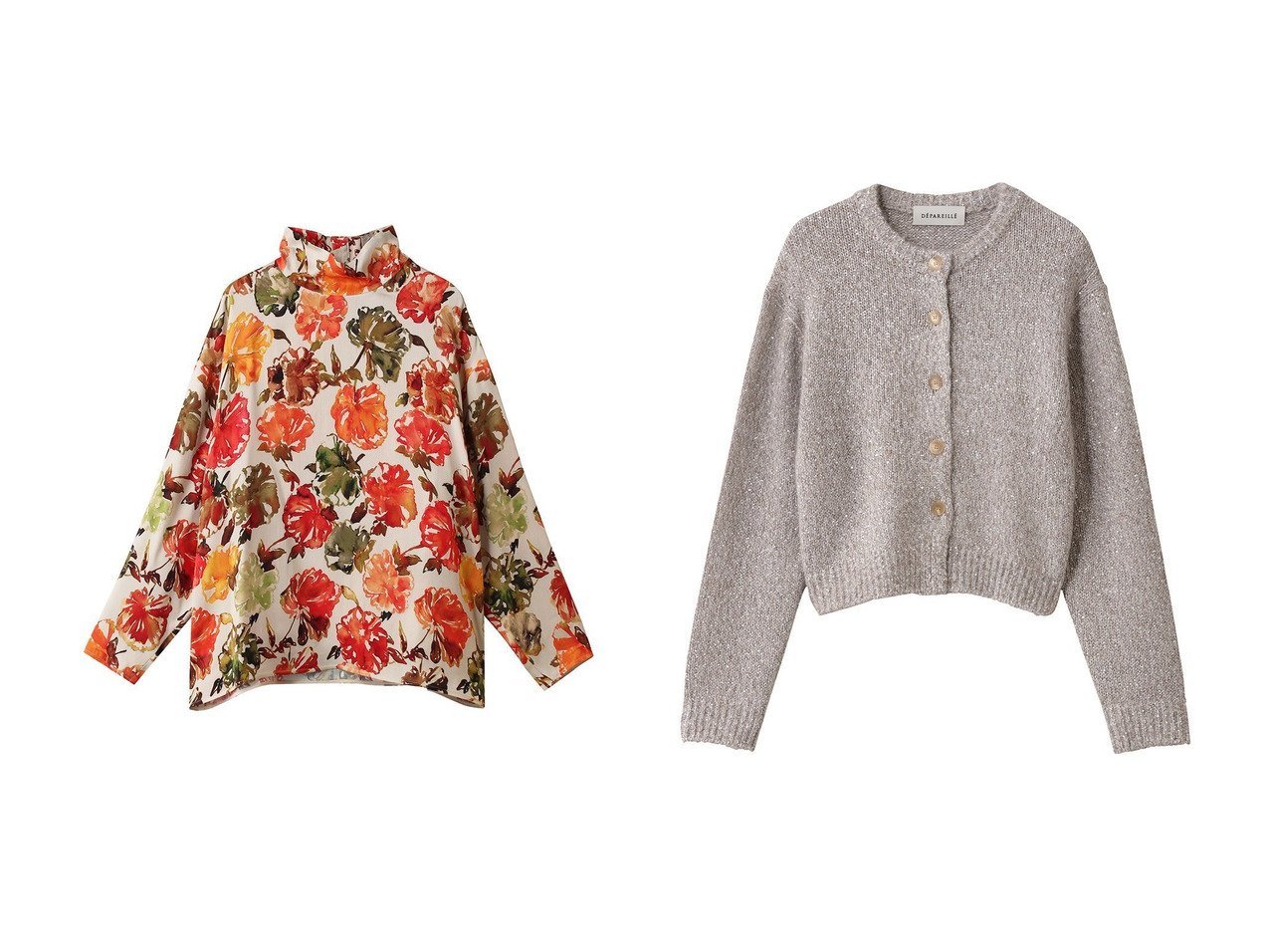 【DEPAREILLE/デパリエ】のジャカードフラワーブラウス&シークインローゲージリブカーディガン おすすめ！トレンド、レディースファッションの通販 おすすめ人気トレンドファッション通販アイテム インテリア・キッズ・メンズ・レディースファッション・服の通販 founy(ファニー) 　ファッション　Fashion　レディースファッション　Fashion for Women　トップス・カットソー　Cut & Sew Tops　ニット　Knit Tops & Sweaters　カーディガン・羽織り　Layered Style Cardigans　シャツ・ブラウス・オフィスカジュアル　Elegant Blouses & Button-Ups　カーディガン　Cardigan, Knitwear　コンパクト　Compact, Small Size　スパンコール　Sequins, Sequin Embellishment　トレンド　Trend, Trending Now　ベーシック　Basic, Essential　新作・新入荷　New Arrivals / New In　グレー系　Gray　ベージュ系　Beige　ピンク系　Pink　|ID:crp329100000225043