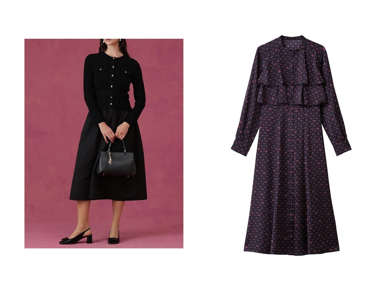 【ANAYI/アナイ】のホースシューPTフリルワンピース&グログランコンビベルト付き ワンピース おすすめ！トレンド、レディースファッションの通販 おすすめ人気トレンドファッション通販アイテム インテリア・キッズ・メンズ・レディースファッション・服の通販 founy(ファニー) 　ファッション　Fashion　レディースファッション　Fashion for Women　ワンピース　Dresses　チュニック　Tunic Tops & Dresses　ベルト&ウエストマーク　Belts & Waist Accessories　2025年　2025　2025-2026秋冬・A/W　Autumn/Winter 2025–26 AW25–26　コンビ　Combo, Combination Style　チュニック　Tunic, Long Top　ドッキング　Docking, Mixed Material　ドレス　Dress, One-Piece　ポケット　Pocket, Pocket Detail　エレガント 上品　Elegant　A/W・秋冬　Autumn/Winter　スリーブ　Sleeve, Long Sleeve / Short Sleeve　ドット　Polka Dot, Dot Pattern　フリル　Frill, Ruffle　フレア　Flare, Flared　プリント　Print, Printed Pattern　ロング　Long, Long-Length　新作・新入荷　New Arrivals / New In　ブラック系　Black　|ID:crp329100000225047