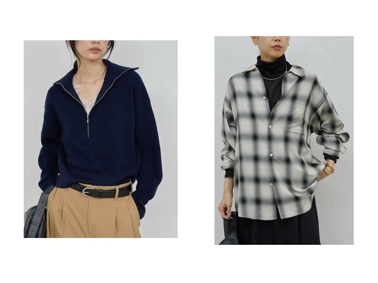 【GALLARDAGALANTE/ガリャルダガランテ】のハーフジップニット&オンブレチェックシャツ おすすめ！トレンド、レディースファッションの通販 おすすめ人気トレンドファッション通販アイテム インテリア・キッズ・メンズ・レディースファッション・服の通販 founy(ファニー) 　ファッション　Fashion　レディースファッション　Fashion for Women　トップス・カットソー　Cut & Sew Tops　ニット　Knit Tops & Sweaters　カジュアルプルオーバー・ニットトップス　Pullovers & Knit Tops / Casual Pullovers　シャツ・ブラウス・オフィスカジュアル　Elegant Blouses & Button-Ups　コンパクト　Compact, Small Size　ジップ　Zip, Zipper　スポーティ　Sporty, Casual Athletic　ハイネック　High Neck, Mock Neck　バランス　Balance, Style Balance　ボトム　Bottoms, Lower Wear　新作・新入荷　New Arrivals / New In　ホワイト系　White　ブルー系　Blue　グレー系　Gray　ブラウン系　Brown　|ID:crp329100000225050