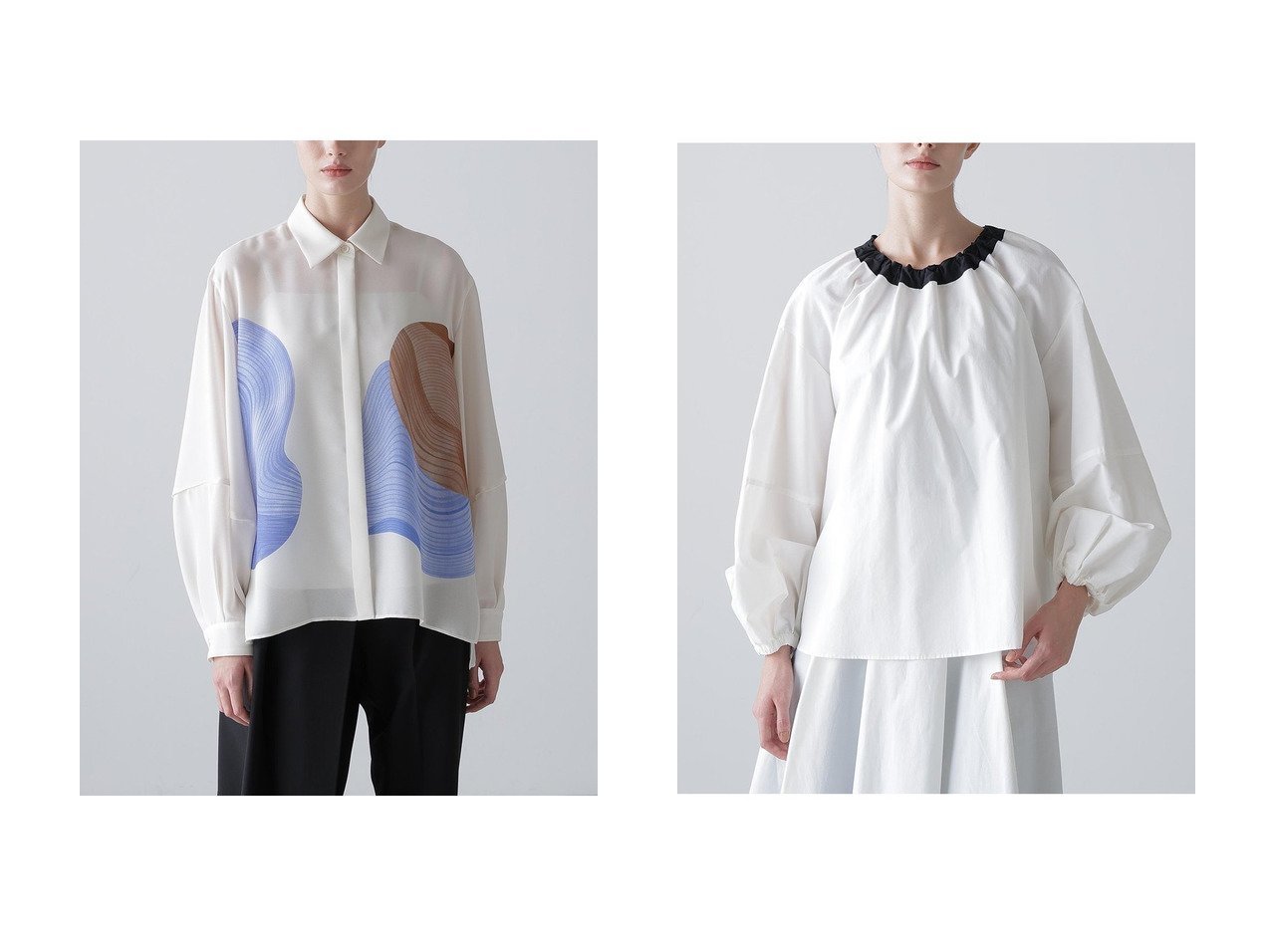 【ADORE/アドーア】のナイロンダンプブラウス&コントゥアープリントブラウス おすすめ！トレンド、レディースファッションの通販 おすすめ人気トレンドファッション通販アイテム インテリア・キッズ・メンズ・レディースファッション・服の通販 founy(ファニー) 　ファッション　Fashion　レディースファッション　Fashion for Women　トップス・カットソー　Cut & Sew Tops　シャツ・ブラウス・オフィスカジュアル　Elegant Blouses & Button-Ups　ジョーゼット　Georgette, Semi-Sheer Fabric　スリーブ　Sleeve, Long Sleeve / Short Sleeve　プリント　Print, Printed Pattern　ロング　Long, Long-Length　エレガント 上品　Elegant　新作・新入荷　New Arrivals / New In　無地　Plain, Solid Color　おすすめ　Recommended / Our Picks　ギャザー　Gathered, Ruffled　シンプル　Simple, Minimal　セットアップ　Set-Up, Coordinated Outfit　ブルー系　Blue　ホワイト系　White　|ID:crp329100000225073