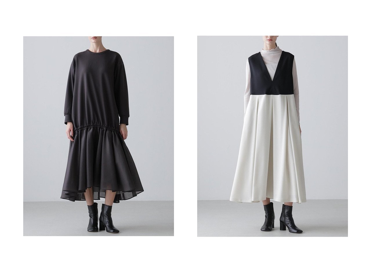 【ADORE/アドーア】のパウダリーダンボールワンピース&トリプルツイストワンピース おすすめ！トレンド、レディースファッションの通販 おすすめ人気トレンドファッション通販アイテム インテリア・キッズ・メンズ・レディースファッション・服の通販 founy(ファニー) 　ファッション　Fashion　レディースファッション　Fashion for Women　ワンピース　Dresses　チュニック　Tunic Tops & Dresses　オーガンジー　Organza Fabric　カットソー　Cut and Sewn Top　コンパクト　Compact, Small Size　シアー　Sheer, See-Through　チュニック　Tunic, Long Top　トレーナー　Sweatshirt, Trainer　ロング　Long, Long-Length　グレー系　Gray　ブラック系　Black　|ID:crp329100000225076