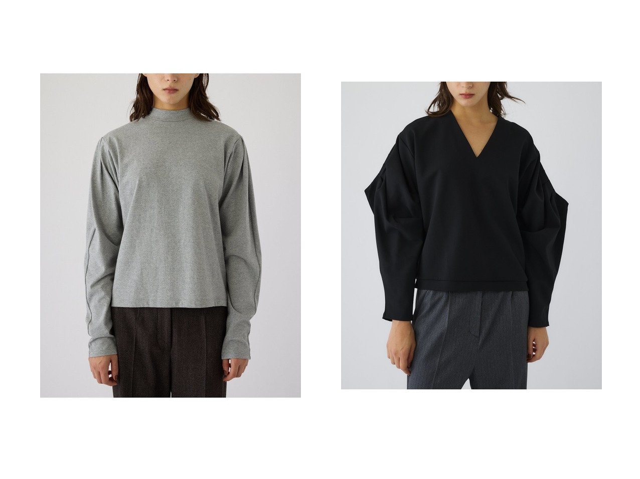 【RIM.ARK/リムアーク】のトップス&Volume sleeve v-プルオーバー おすすめ！トレンド、レディースファッションの通販 おすすめ人気トレンドファッション通販アイテム インテリア・キッズ・メンズ・レディースファッション・服の通販 founy(ファニー) 　ファッション　Fashion　レディースファッション　Fashion for Women　トップス・カットソー　Cut & Sew Tops　シャツ・ブラウス・オフィスカジュアル　Elegant Blouses & Button-Ups　カジュアルプルオーバー・ニットトップス　Pullovers & Knit Tops / Casual Pullovers　Vネックトップス　V-Neck Tops / V-Cut Neckline Shirts　ボリューム袖・フリルスリーブブラウス　Voluminous & Ruffle Sleeves / Puffy Sleeve Tops　シンプル　Simple, Minimal　スリーブ　Sleeve, Long Sleeve / Short Sleeve　ハイネック　High Neck, Mock Neck　バランス　Balance, Style Balance　モダン　Modern, Contemporary　ロング　Long, Long-Length　定番　Standard, Basic Item　新作・新入荷　New Arrivals / New In　ホワイト系　White　ブラック系　Black　グレー系　Gray　|ID:crp329100000225102