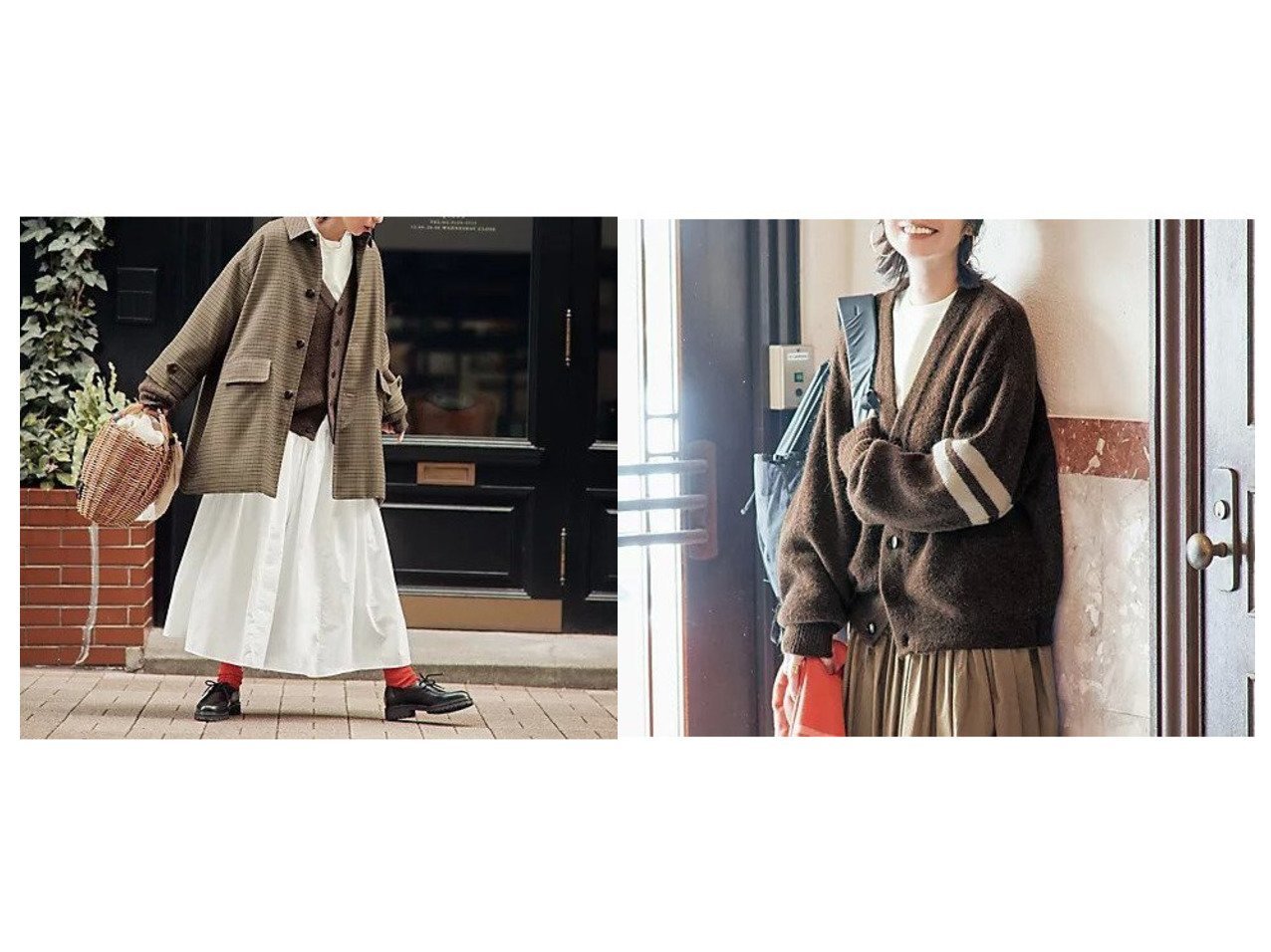 【12closet/トゥエルブクローゼット】の【石上美津江さんコラボ】【洗える】ボクシーロングスリーブTシャツ&【石上美津江さんコラボ】中綿チェックステンカラーコート おすすめ！トレンド、レディースファッションの通販 おすすめ人気トレンドファッション通販アイテム インテリア・キッズ・メンズ・レディースファッション・服の通販 founy(ファニー) 　ファッション　Fashion　レディースファッション　Fashion for Women　アウター　Coat / Outerwear Collection　コート・ロングコート・ピーコート　Long Coats, Peacoats & More　トップス・カットソー　Cut & Sew Tops　シャツ・ブラウス・オフィスカジュアル　Elegant Blouses & Button-Ups　ロングTシャツ・Tシャツ　Longline T-Shirts & Tees　コラボ　Collaboration, Collab　チェック　Check, Plaid, Tartan　ハーフ　Half, Half-Length　フラップ　Flap, Flap Pocket　ポケット　Pocket, Pocket Detail　マーブル　Marble, Marble Pattern　なめらか　Smooth, Silky Texture　シルケット　Silket, Silky Cotton　ドレープ　Drape, Draping Fabric　エレガント 上品　Elegant　洗える　Machine Washable　ブラウン系　Brown　ホワイト系　White　|ID:crp329100000225124