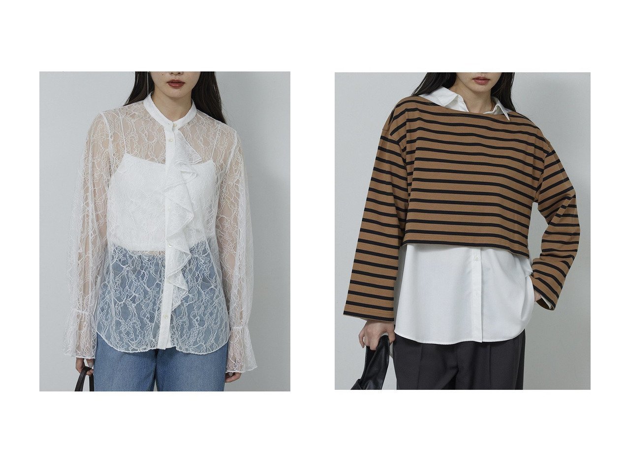 【GALLARDAGALANTE/ガリャルダガランテ】のシアーレースフリルブラウス&ボーダーバスクシャツ おすすめ！トレンド、レディースファッションの通販 おすすめ人気トレンドファッション通販アイテム インテリア・キッズ・メンズ・レディースファッション・服の通販 founy(ファニー) 　ファッション　Fashion　レディースファッション　Fashion for Women　トップス・カットソー　Cut & Sew Tops　シャツ・ブラウス・オフィスカジュアル　Elegant Blouses & Button-Ups　ロングTシャツ・Tシャツ　Longline T-Shirts & Tees　カットソー・ベーシックTシャツ　Cut-and-Sewn Tops / Stretch Tees & Basics　オケージョン　Occasion Wear　スリーブ　Sleeve, Long Sleeve / Short Sleeve　フリル　Frill, Ruffle　レース　Lace, Lace Fabric　ロング　Long, Long-Length　新作・新入荷　New Arrivals / New In　ホワイト系　White　ブラック系　Black　ブルー系　Blue　|ID:crp329100000225127