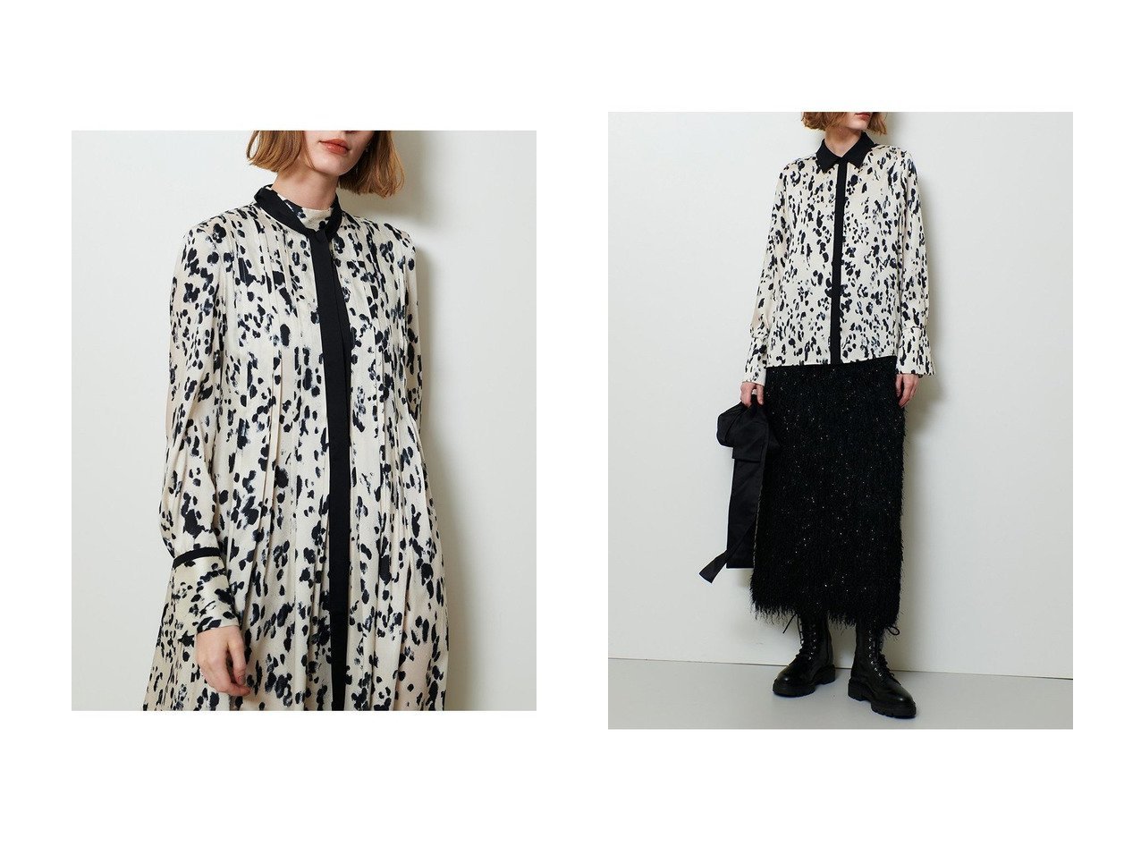 【allureville/アルアバイル】のOFFICINAプリーツフレアワンピース&OFFICINAバックプリーツブラウス おすすめ！トレンド、レディースファッションの通販 おすすめ人気トレンドファッション通販アイテム インテリア・キッズ・メンズ・レディースファッション・服の通販 founy(ファニー) 　ファッション　Fashion　レディースファッション　Fashion for Women　ワンピース　Dresses　チュニック　Tunic Tops & Dresses　トップス・カットソー　Cut & Sew Tops　シャツ・ブラウス・オフィスカジュアル　Elegant Blouses & Button-Ups　バッグ　Bags　2025年　2025　2025-2026秋冬・A/W　Autumn/Winter 2025–26 AW25–26　クラシカル　Classical, Vintage-Inspired　チュニック　Tunic, Long Top　フィット　Fit, Slim Fit　フレア　Flare, Flared　プリント　Print, Printed Pattern　プリーツ　Pleats, Pleated　モノトーン　Monotone, Black and White　リボン　Ribbon, Bow　ロング　Long, Long-Length　A/W・秋冬　Autumn/Winter　イエロー系　Yellow　|ID:crp329100000225178