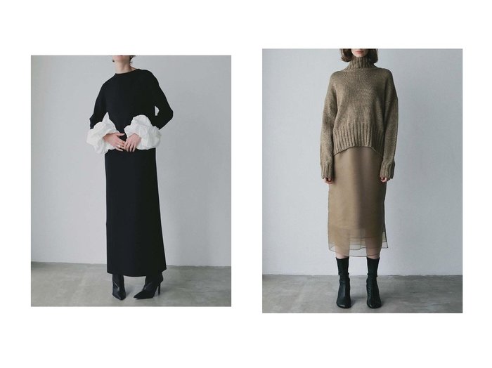 【HER./ハー】のWハイネックニットプルオーバー&ボリュームスリーブニットワンピース おすすめ！トレンド、レディースファッションの通販 おすすめ人気トレンドファッション通販アイテム 人気、トレンドファッション・服の通販 founy(ファニー) ファッション Fashion レディースファッション Fashion for Women ワンピース Dresses ニットワンピース Knit Dresses チュニック Tunic Tops & Dresses トップス・カットソー Cut & Sew Tops ニット Knit Tops & Sweaters カジュアルプルオーバー・ニットトップス Pullovers & Knit Tops / Casual Pullovers インナー Innerwear ギャザー Gathered, Ruffled スリーブ Sleeve, Long Sleeve / Short Sleeve チュニック Tunic, Long Top ランダム Random, Irregular ロング Long, Long-Length 新作・新入荷 New Arrivals / New In |ID:crp329100000225216