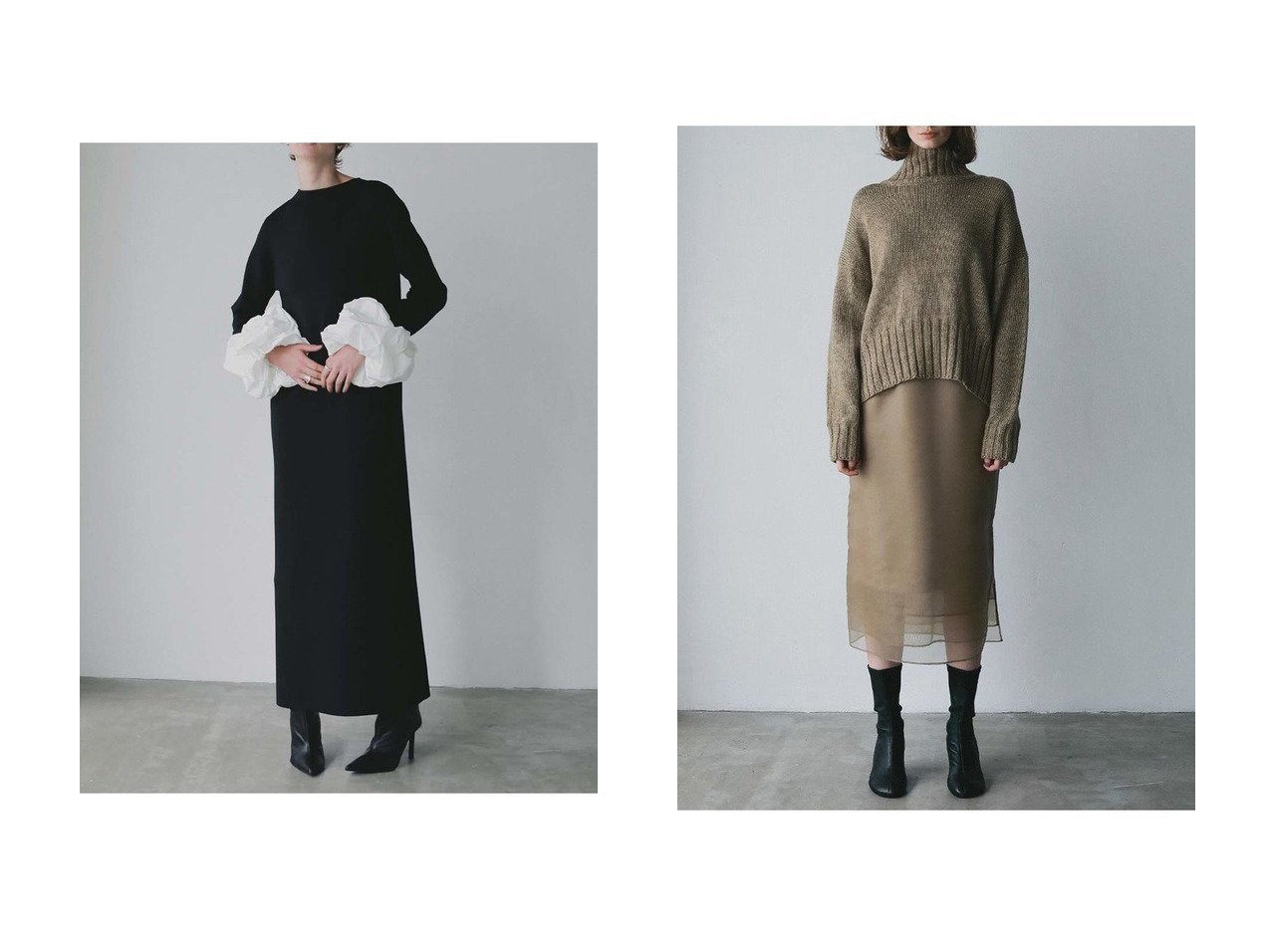 【HER./ハー】のWハイネックニットプルオーバー&ボリュームスリーブニットワンピース おすすめ！トレンド、レディースファッションの通販 おすすめ人気トレンドファッション通販アイテム インテリア・キッズ・メンズ・レディースファッション・服の通販 founy(ファニー) 　ファッション　Fashion　レディースファッション　Fashion for Women　ワンピース　Dresses　ニットワンピース　Knit Dresses　チュニック　Tunic Tops & Dresses　トップス・カットソー　Cut & Sew Tops　ニット　Knit Tops & Sweaters　カジュアルプルオーバー・ニットトップス　Pullovers & Knit Tops / Casual Pullovers　インナー　Innerwear　ギャザー　Gathered, Ruffled　スリーブ　Sleeve, Long Sleeve / Short Sleeve　チュニック　Tunic, Long Top　ランダム　Random, Irregular　ロング　Long, Long-Length　新作・新入荷　New Arrivals / New In　ブラック系　Black　ホワイト系　White　ブルー系　Blue　ベージュ系　Beige　|ID:crp329100000225216