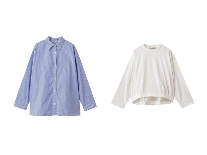 【MidiUmi/ミディウミ】のpointed collar stripe shirt シャツ&O プルオーバー おすすめ！トレンド、レディースファッションの通販 おすすめ人気トレンドファッション通販アイテム 人気、トレンドファッション・服の通販 founy(ファニー) 　ファッション　Fashion　レディースファッション　Fashion for Women　トップス・カットソー　Cut & Sew Tops　シャツ・ブラウス・オフィスカジュアル　Elegant Blouses & Button-Ups　ロングTシャツ・Tシャツ　Longline T-Shirts & Tees　カジュアルプルオーバー・ニットトップス　Pullovers & Knit Tops / Casual Pullovers　カットソー・ベーシックTシャツ　Cut-and-Sewn Tops / Stretch Tees & Basics　ストライプ　Stripe, Striped Pattern　スリーブ　Sleeve, Long Sleeve / Short Sleeve　デニム　Denim, Jeans Material　ミックス　Mix, Mixed Style　ロング　Long, Long-Length　エレガント 上品　Elegant　新作・新入荷　New Arrivals / New In　|ID:crp329100000225217