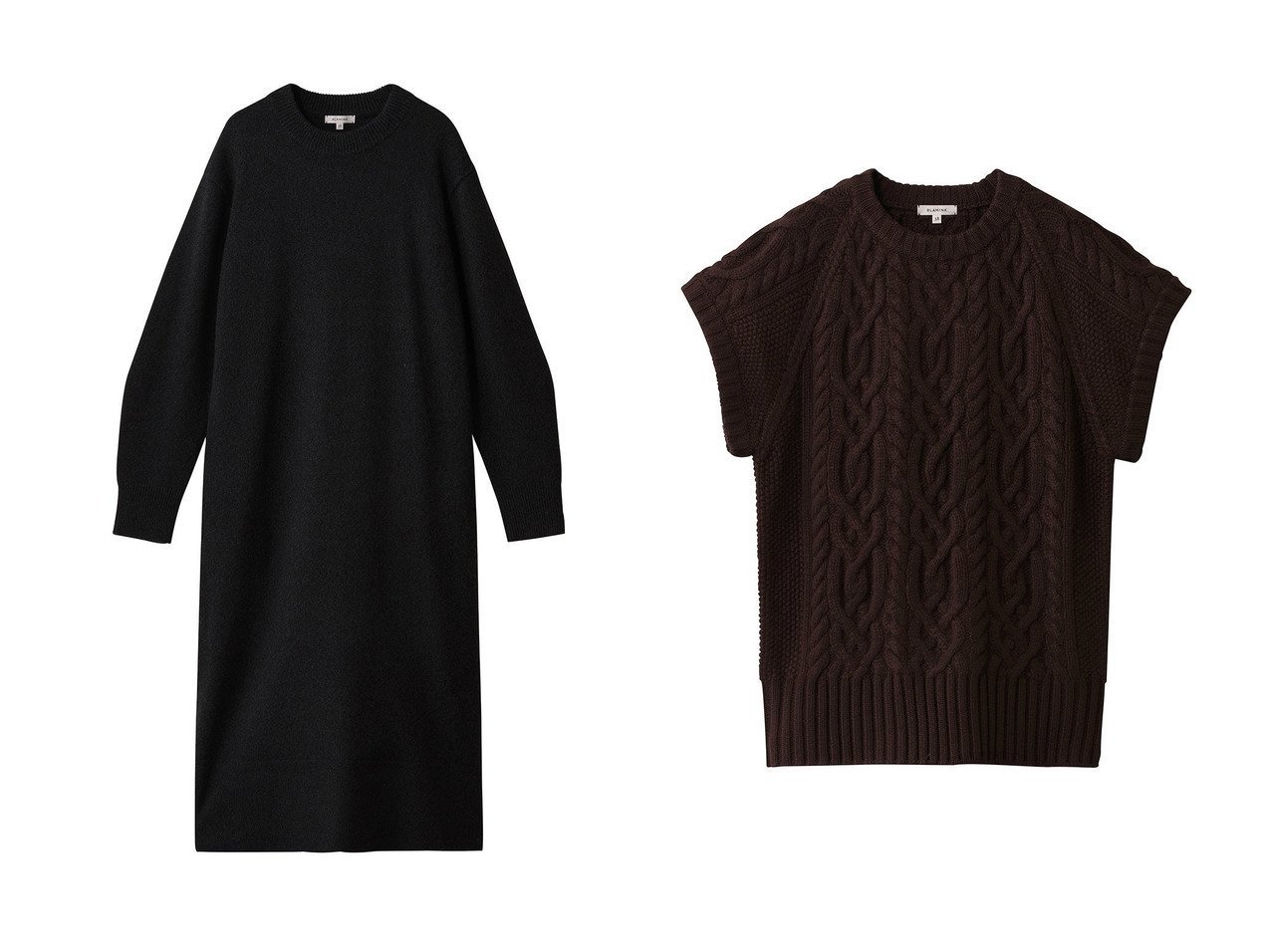 【BLAMINK/ブラミンク】のクルーネックニットワンピース&ハンドケーブルニットベスト おすすめ！トレンド、レディースファッションの通販 おすすめ人気トレンドファッション通販アイテム インテリア・キッズ・メンズ・レディースファッション・服の通販 founy(ファニー) 　ファッション　Fashion　レディースファッション　Fashion for Women　ワンピース　Dresses　ニットワンピース　Knit Dresses　チュニック　Tunic Tops & Dresses　トップス・カットソー　Cut & Sew Tops　ニット　Knit Tops & Sweaters　ベスト&ジレ / 重ね着スタイル　Vests & Gilets　カジュアルプルオーバー・ニットトップス　Pullovers & Knit Tops / Casual Pullovers　シンプル　Simple, Minimal　スリーブ　Sleeve, Long Sleeve / Short Sleeve　チュニック　Tunic, Long Top　新作・新入荷　New Arrivals / New In　ブラック系　Black　ブラウン系　Brown　|ID:crp329100000225277