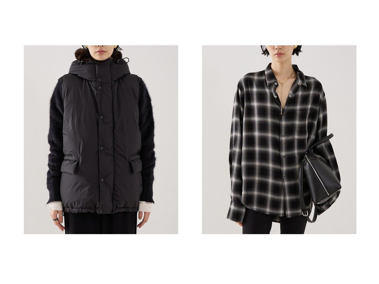 【THE STORE by C/ザ ストア バイ シー】の【REMI RELIEF】【別注】レーヨンツイルチェックシャツ&【REMI RELIEF】【別注】フェイクファー付きライトダウンベスト おすすめ！トレンド、レディースファッションの通販 おすすめ人気トレンドファッション通販アイテム インテリア・キッズ・メンズ・レディースファッション・服の通販 founy(ファニー) 　ファッション　Fashion　レディースファッション　Fashion for Women　アウター　Coat / Outerwear Collection　コート・ロングコート・ピーコート　Long Coats, Peacoats & More　トップス・カットソー　Cut & Sew Tops　シャツ・ブラウス・オフィスカジュアル　Elegant Blouses & Button-Ups　ジャケット　Jacket, Outerwear　スウェット / スエット　Sweatshirt, Sweatwear　スペシャル　Special, Limited Edition　ダウン　Down, Puffer　フェイクファー　Faux Fur, Imitation Fur　ベスト　Vest, Waistcoat　ロング　Long, Long-Length　別注　Limited Edition, Custom Order　新作・新入荷　New Arrivals / New In　軽量　Lightweight, Ultra Light　ウォッシュ　Washed Finish　カフス　Cuff Design　スリット　Slit, Slit Detail　スリーブ　Sleeve, Long Sleeve / Short Sleeve　チェック　Check, Plaid, Tartan　ドット　Polka Dot, Dot Pattern　ポケット　Pocket, Pocket Detail　エレガント 上品　Elegant　ブラック系　Black　|ID:crp329100000225279