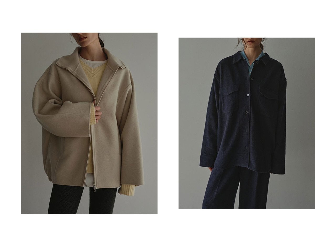 【ETRE TOKYO/エトレトウキョウ】のウールツイルオーバーサイズシャツ&メルトンスタンドネックリバーブルゾン おすすめ！トレンド、レディースファッションの通販 おすすめ人気トレンドファッション通販アイテム インテリア・キッズ・メンズ・レディースファッション・服の通販 founy(ファニー) 　ファッション　Fashion　レディースファッション　Fashion for Women　アウター　Coat / Outerwear Collection　レディースジャケット・軽アウター　Jackets　ブルゾンジャケット・スポーティアウター　Blouson Jackets　トップス・カットソー　Cut & Sew Tops　シャツ・ブラウス・オフィスカジュアル　Elegant Blouses & Button-Ups　ギャザー　Gathered, Ruffled　コンパクト　Compact, Small Size　シンプル　Simple, Minimal　ジャケット　Jacket, Outerwear　スタイリッシュ　Stylish, Fashionable　スタンド　Stand Collar, Upright Stand　ブルゾン　Blouson, Bomber Jacket　メルトン　Melton, Heavy Wool　リラックス　Relax, Relaxed Fit　新作・新入荷　New Arrivals / New In　ブルー系　Blue　|ID:crp329100000225287