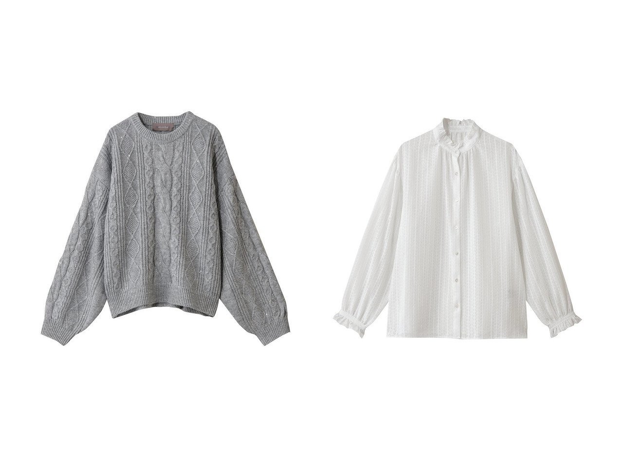 【heliopole/エリオポール】のケーブルスパングルニット&レースフリルカラーブラウス おすすめ！トレンド、レディースファッションの通販 おすすめ人気トレンドファッション通販アイテム インテリア・キッズ・メンズ・レディースファッション・服の通販 founy(ファニー) 　ファッション　Fashion　レディースファッション　Fashion for Women　トップス・カットソー　Cut & Sew Tops　ニット　Knit Tops & Sweaters　カジュアルプルオーバー・ニットトップス　Pullovers & Knit Tops / Casual Pullovers　シャツ・ブラウス・オフィスカジュアル　Elegant Blouses & Button-Ups　スパンコール　Sequins, Sequin Embellishment　メタリック　Metallic, Shiny Finish　新作・新入荷　New Arrivals / New In　ホワイト系　White　グレー系　Gray　ブラック系　Black　|ID:crp329100000225292