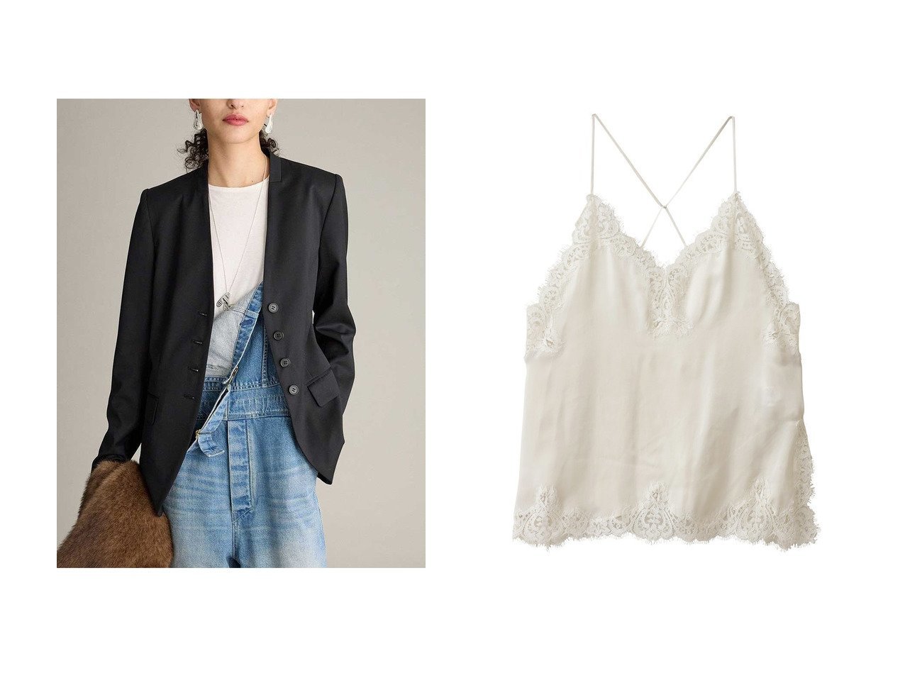 【BRILL/ブリル】のウールノーカラージャケット&Si レースキャミ おすすめ！トレンド、レディースファッションの通販 おすすめ人気トレンドファッション通販アイテム インテリア・キッズ・メンズ・レディースファッション・服の通販 founy(ファニー) 　ファッション　Fashion　レディースファッション　Fashion for Women　アウター　Coat / Outerwear Collection　レディースジャケット・軽アウター　Jackets　ノーカラージャケット / シンプル上品コーデ　Collarless Jackets　トップス・カットソー　Cut & Sew Tops　キャミソール&ノースリーブ　Camisoles & Sleeveless Tops　シャツ・ブラウス・オフィスカジュアル　Elegant Blouses & Button-Ups　ロングTシャツ・Tシャツ　Longline T-Shirts & Tees　カットソー・ベーシックTシャツ　Cut-and-Sewn Tops / Stretch Tees & Basics　おすすめ　Recommended / Our Picks　シンプル　Simple, Minimal　ジャケット　Jacket, Outerwear　ストレッチ　Stretch, Stretchy Fabric　ツイル　Twist, Twisted Detail　エレガント 上品　Elegant　人気　Popular, Best Seller　新作・新入荷　New Arrivals / New In　ブラック系　Black　ホワイト系　White　|ID:crp329100000225309