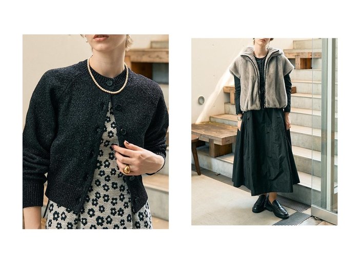 【DESIGN WORKS/デザイン ワークス】のフィット&フレアタフタワンピース&ラメクルーネックカーディガン おすすめ！トレンド、レディースファッションの通販 おすすめ人気トレンドファッション通販アイテム 人気、トレンドファッション・服の通販 founy(ファニー) ファッション Fashion レディースファッション Fashion for Women ワンピース Dresses チュニック Tunic Tops & Dresses トップス・カットソー Cut & Sew Tops ニット Knit Tops & Sweaters カーディガン・羽織り Layered Style Cardigans おすすめ Recommended / Our Picks アクセサリー Fashion Accessories エレガント 上品 Elegant カーディガン Cardigan, Knitwear クラシカル Classical, Vintage-Inspired シューズ Shoes, Footwear タフタ Taffeta, Structured Fabric ダウン Down, Puffer チュニック Tunic, Long Top バランス Balance, Style Balance パール Pearl, Pearl Accent フィット Fit, Slim Fit フラット Flat, Flat Shoes リボン Ribbon, Bow ロング Long, Long-Length 新作・新入荷 New Arrivals / New In |ID:crp329100000225316