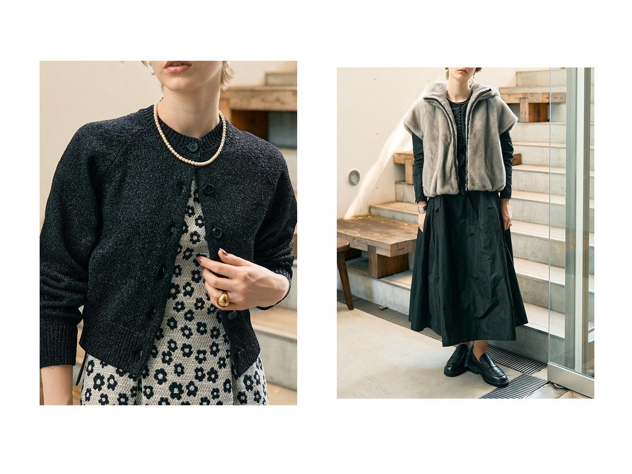 【DESIGN WORKS/デザイン ワークス】のフィット&フレアタフタワンピース&ラメクルーネックカーディガン おすすめ！トレンド、レディースファッションの通販 おすすめ人気トレンドファッション通販アイテム インテリア・キッズ・メンズ・レディースファッション・服の通販 founy(ファニー) 　ファッション　Fashion　レディースファッション　Fashion for Women　ワンピース　Dresses　チュニック　Tunic Tops & Dresses　トップス・カットソー　Cut & Sew Tops　ニット　Knit Tops & Sweaters　カーディガン・羽織り　Layered Style Cardigans　おすすめ　Recommended / Our Picks　アクセサリー　Fashion Accessories　エレガント 上品　Elegant　カーディガン　Cardigan, Knitwear　クラシカル　Classical, Vintage-Inspired　シューズ　Shoes, Footwear　タフタ　Taffeta, Structured Fabric　ダウン　Down, Puffer　チュニック　Tunic, Long Top　バランス　Balance, Style Balance　パール　Pearl, Pearl Accent　フィット　Fit, Slim Fit　フラット　Flat, Flat Shoes　リボン　Ribbon, Bow　ロング　Long, Long-Length　新作・新入荷　New Arrivals / New In　グレー系　Gray　ベージュ系　Beige　ブラック系　Black　|ID:crp329100000225316