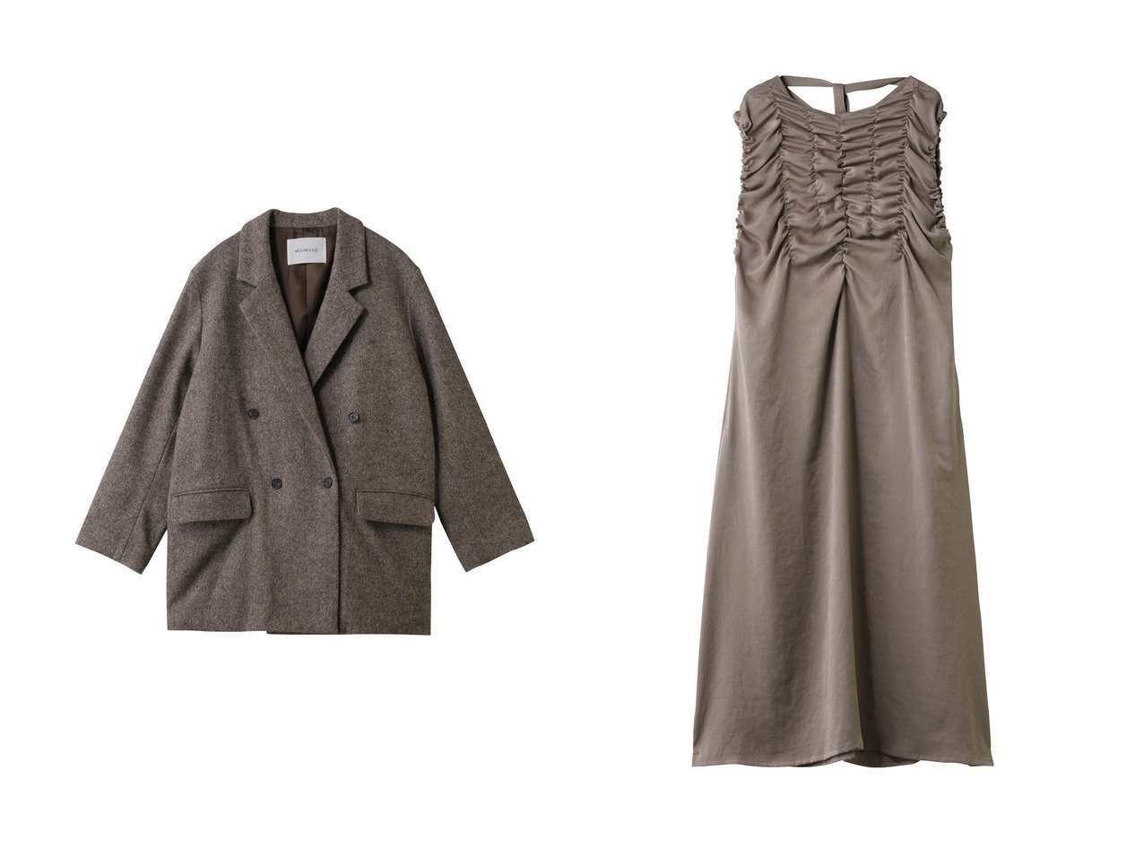 【MIDIUMISOLID/ミディウミソリッド】のdouble breasted tweed JK ジャケット&random shirring OP ワンピース おすすめ！トレンド、レディースファッションの通販 おすすめ人気トレンドファッション通販アイテム インテリア・キッズ・メンズ・レディースファッション・服の通販 founy(ファニー) 　ファッション　Fashion　レディースファッション　Fashion for Women　アウター　Coat / Outerwear Collection　レディースジャケット・軽アウター　Jackets　ワンピース　Dresses　チュニック　Tunic Tops & Dresses　ジャケット　Jacket, Outerwear　スラックス　Slacks, Dress Pants　ダウン　Down, Puffer　ツイード　Twill, Twill Weave　デニム　Denim, Jeans Material　マニッシュ　Mannish, Boyish　エレガント 上品　Elegant　新作・新入荷　New Arrivals / New In　ブラウン系　Brown　グレー系　Gray　ベージュ系　Beige　ブラック系　Black　|ID:crp329100000225317