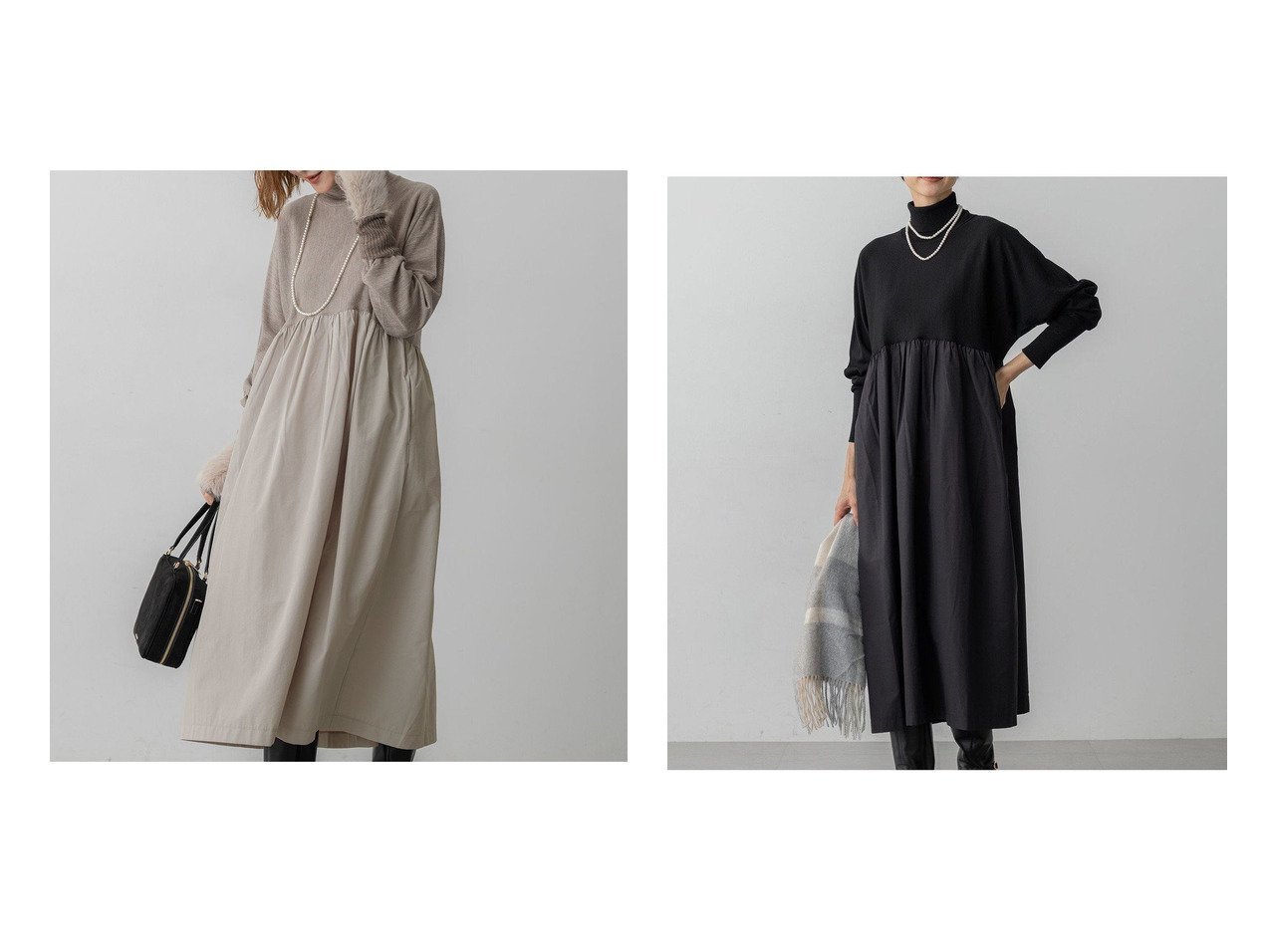 【NIJYUSANKU/23区】の【洗える】ギャザーコンビ ニットワンピース おすすめ！トレンド、レディースファッションの通販 おすすめ人気トレンドファッション通販アイテム インテリア・キッズ・メンズ・レディースファッション・服の通販 founy(ファニー) 　ファッション　Fashion　レディースファッション　Fashion for Women　ワンピース　Dresses　ニットワンピース　Knit Dresses　洗える　Machine Washable　ギャザー　Gathered, Ruffled　コンビ　Combo, Combination Style　シルク　Silk, 100% Silk　タートルネック　Turtleneck, High Neck　なめらか　Smooth, Silky Texture　ポケット　Pocket, Pocket Detail　A/W・秋冬　Autumn/Winter　冬　Winter / This Winter　エレガント 上品　Elegant　2025年　2025　2025-2026秋冬・A/W　Autumn/Winter 2025–26 AW25–26　ブラック系　Black　ベージュ系　Beige　ブルー系　Blue　|ID:crp329100000225332