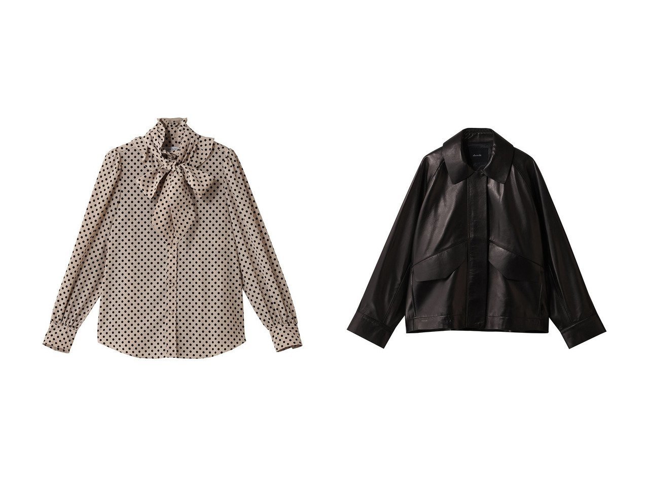 【allureville/アルアバイル】の別注ラムレザーBO&【Loulou Willoughby】デシンドットフリルボウタイBL A おすすめ！トレンド、レディースファッションの通販 おすすめ人気トレンドファッション通販アイテム インテリア・キッズ・メンズ・レディースファッション・服の通販 founy(ファニー) 　ファッション　Fashion　レディースファッション　Fashion for Women　トップス・カットソー　Cut & Sew Tops　シャツ・ブラウス・オフィスカジュアル　Elegant Blouses & Button-Ups　アウター　Coat / Outerwear Collection　レディースジャケット・軽アウター　Jackets　スリーブ　Sleeve, Long Sleeve / Short Sleeve　ドット　Polka Dot, Dot Pattern　フリル　Frill, Ruffle　ロング　Long, Long-Length　エレガント 上品　Elegant　新作・新入荷　New Arrivals / New In　ベージュ系　Beige　ブラック系　Black　|ID:crp329100000225367