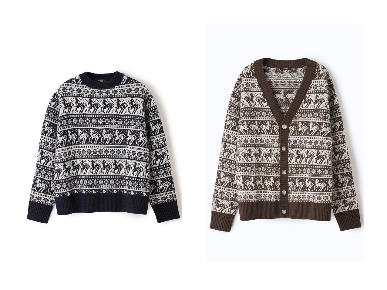 【aLORS/アロー】のPull jacquard equestre Rohan クルーネックニット&Cardigan jacquard equestre Freya カーディガン おすすめ！トレンド、レディースファッションの通販 おすすめ人気トレンドファッション通販アイテム インテリア・キッズ・メンズ・レディースファッション・服の通販 founy(ファニー) 　ファッション　Fashion　レディースファッション　Fashion for Women　トップス・カットソー　Cut & Sew Tops　ニット　Knit Tops & Sweaters　カジュアルプルオーバー・ニットトップス　Pullovers & Knit Tops / Casual Pullovers　カーディガン・羽織り　Layered Style Cardigans　クラシカル　Classical, Vintage-Inspired　パターン　Pattern, Design Print　モダン　Modern, Contemporary　モチーフ　Motif, Design Theme　ロンドン　London Style, British Inspired　冬　Winter / This Winter　新作・新入荷　New Arrivals / New In　ホワイト系　White　ブルー系　Blue　ブラウン系　Brown　イエロー系　Yellow　|ID:crp329100000225376