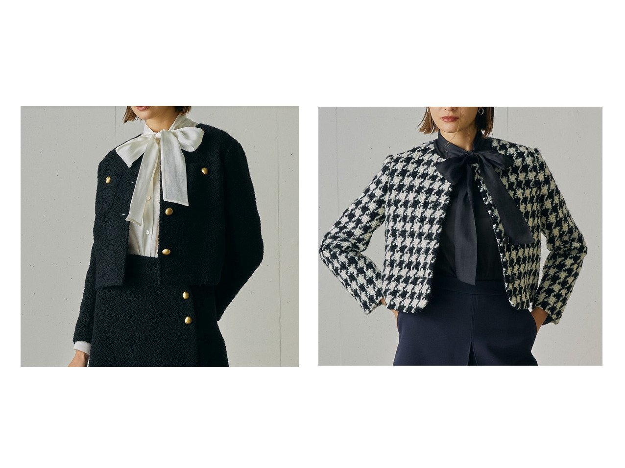 【DoCLASSE/ドゥクラッセ】のリングツイード・ノーカラージャケット&千鳥ツイード・ノーカラージャケット おすすめ！トレンド、レディースファッションの通販 おすすめ人気トレンドファッション通販アイテム インテリア・キッズ・メンズ・レディースファッション・服の通販 founy(ファニー) 　ファッション　Fashion　レディースファッション　Fashion for Women　アウター　Coat / Outerwear Collection　レディースジャケット・軽アウター　Jackets　ノーカラージャケット / シンプル上品コーデ　Collarless Jackets　新作・新入荷　New Arrivals / New In　おすすめ　Recommended / Our Picks　ジャケット　Jacket, Outerwear　ツイード　Twill, Twill Weave　デニム　Denim, Jeans Material　バランス　Balance, Style Balance　フロント　Front, Front Design　ベスト　Vest, Waistcoat　ポケット　Pocket, Pocket Detail　エレガント 上品　Elegant　オケージョン　Occasion Wear　カッティング　Cutting Detail　セットアップ　Set-Up, Coordinated Outfit　フォルム　Silhouette, Form　ブラック系　Black　|ID:crp329100000225402