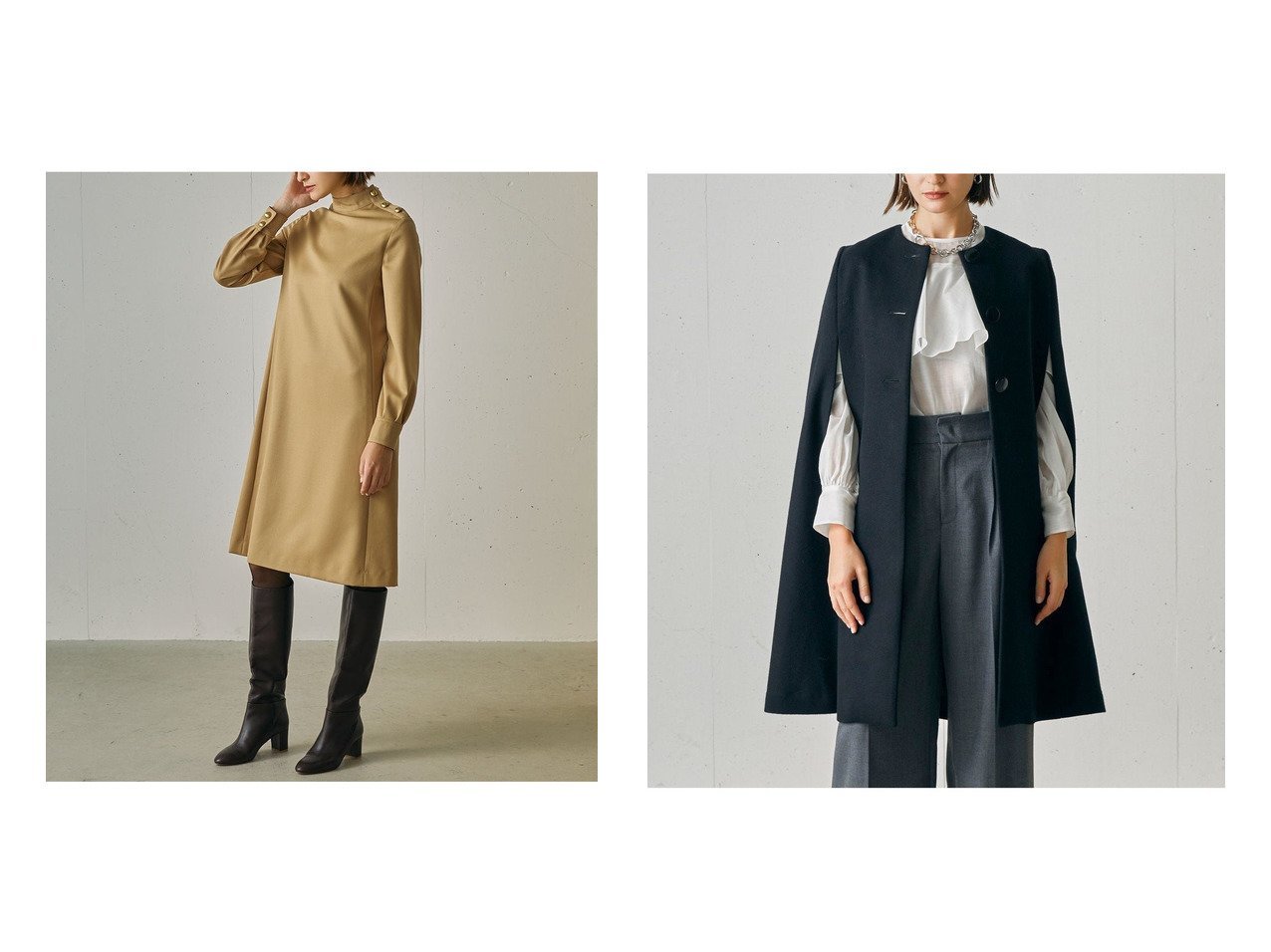 【DoCLASSE/ドゥクラッセ】のメルトンウール・ケープコート&ウールギャバ・ハイネックワンピース おすすめ！トレンド、レディースファッションの通販 おすすめ人気トレンドファッション通販アイテム インテリア・キッズ・メンズ・レディースファッション・服の通販 founy(ファニー) 　ファッション　Fashion　レディースファッション　Fashion for Women　ワンピース　Dresses　アウター　Coat / Outerwear Collection　コート・ロングコート・ピーコート　Long Coats, Peacoats & More　新作・新入荷　New Arrivals / New In　エレガント 上品　Elegant　カフス　Cuff Design　ショルダー　Shoulder, Shoulder Strap　シンプル　Simple, Minimal　ハイネック　High Neck, Mock Neck　ラグジュアリー　Luxury, Elegant　なめらか　Smooth, Silky Texture　インナー　Innerwear　クラシック　Classic, Timeless Style　スマート　Smart, Elegant　スリット　Slit, Slit Detail　ロング　Long, Long-Length　ベージュ系　Beige　ブラック系　Black　|ID:crp329100000225403