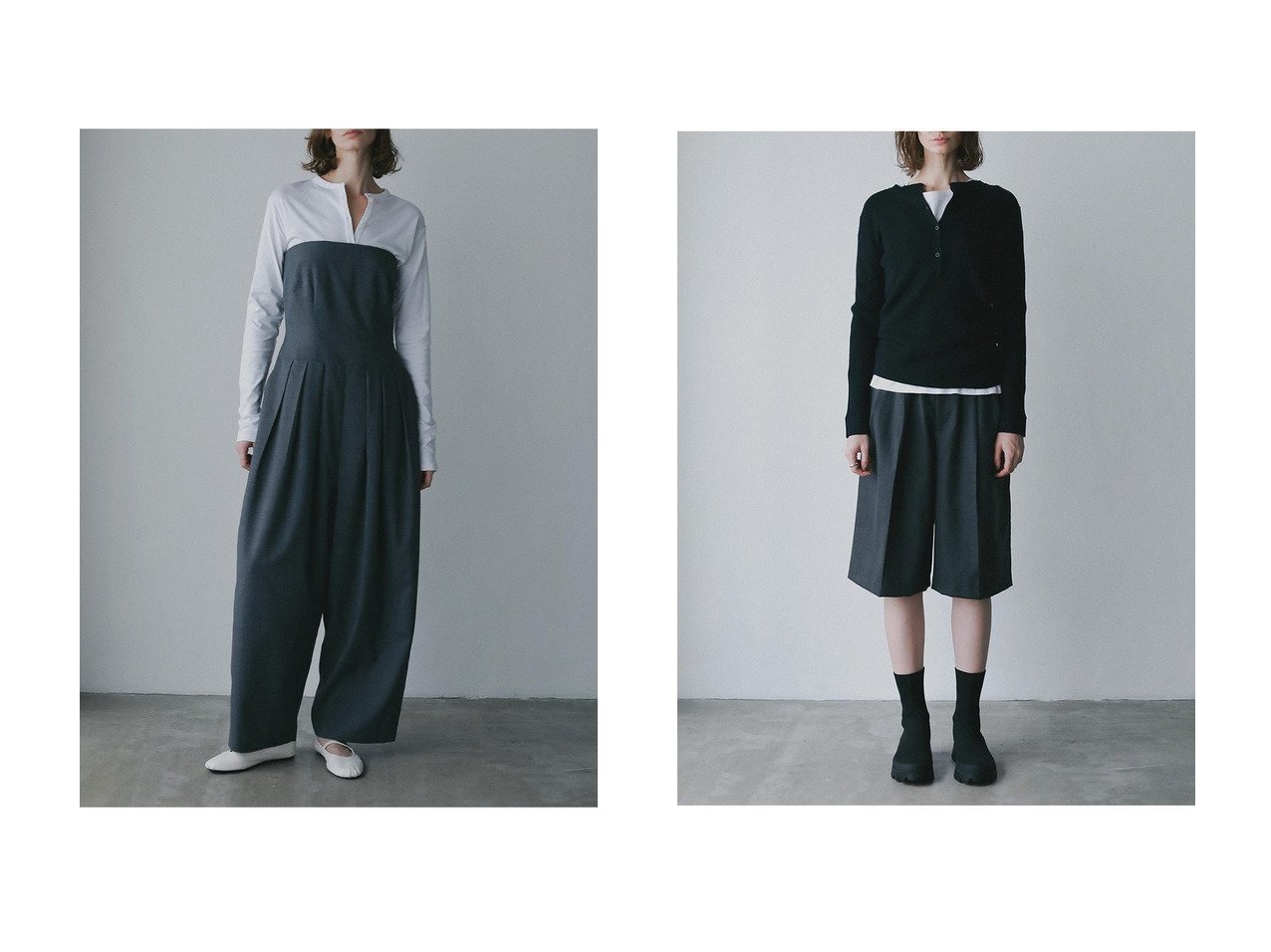 【HER./ハー】のウールハーフパンツ&Wポプリンオールインワン おすすめ！トレンド、レディースファッションの通販 おすすめ人気トレンドファッション通販アイテム インテリア・キッズ・メンズ・レディースファッション・服の通販 founy(ファニー) 　ファッション　Fashion　レディースファッション　Fashion for Women　パンツ　Pants & Trousers　ショートパンツ・ハーフパンツ　High-Waisted & Relaxed Shorts　ボトム　Bottoms, Lower Wear　新作・新入荷　New Arrivals / New In　ブラック系　Black　グレー系　Gray　|ID:crp329100000225411
