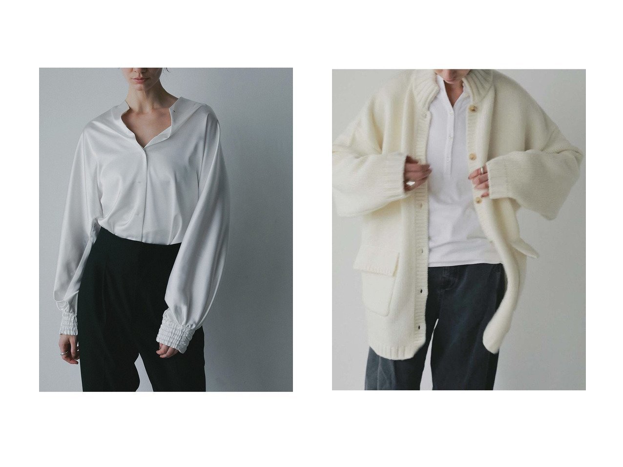 【HER./ハー】のサテンVネックブラウス&コットンヘンリーネックプルオーバー おすすめ！トレンド、レディースファッションの通販 おすすめ人気トレンドファッション通販アイテム インテリア・キッズ・メンズ・レディースファッション・服の通販 founy(ファニー) 　ファッション　Fashion　レディースファッション　Fashion for Women　トップス・カットソー　Cut & Sew Tops　シャツ・ブラウス・オフィスカジュアル　Elegant Blouses & Button-Ups　ロングTシャツ・Tシャツ　Longline T-Shirts & Tees　カジュアルプルオーバー・ニットトップス　Pullovers & Knit Tops / Casual Pullovers　カットソー・ベーシックTシャツ　Cut-and-Sewn Tops / Stretch Tees & Basics　Vネックトップス　V-Neck Tops / V-Cut Neckline Shirts　シンプル　Simple, Minimal　スリーブ　Sleeve, Long Sleeve / Short Sleeve　ロング　Long, Long-Length　エレガント 上品　Elegant　新作・新入荷　New Arrivals / New In　A/W・秋冬　Autumn/Winter　サテン　Satin, Glossy Fabric　ブラック系　Black　ホワイト系　White　|ID:crp329100000225412