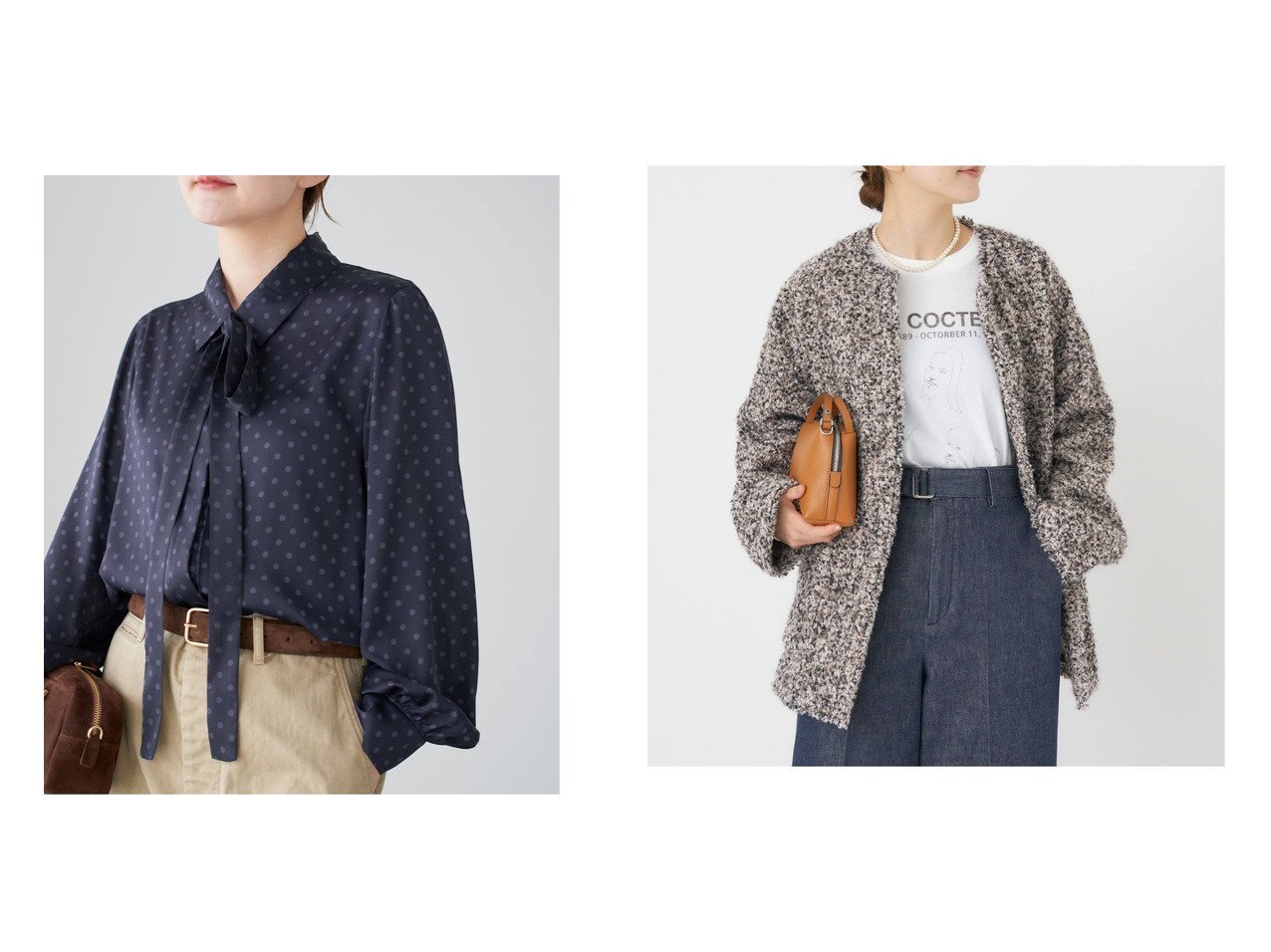 【IENA/イエナ】のループヤーンノーカラージャケットコート&《WEB限定/3 》サテンドットタイ付ブラウス おすすめ！トレンド、レディースファッションの通販 おすすめ人気トレンドファッション通販アイテム インテリア・キッズ・メンズ・レディースファッション・服の通販 founy(ファニー) 　ファッション　Fashion　レディースファッション　Fashion for Women　トップス・カットソー　Cut & Sew Tops　シャツ・ブラウス・オフィスカジュアル　Elegant Blouses & Button-Ups　アウター　Coat / Outerwear Collection　コート・ロングコート・ピーコート　Long Coats, Peacoats & More　レディースジャケット・軽アウター　Jackets　ノーカラージャケット / シンプル上品コーデ　Collarless Jackets　2025年　2025　2025-2026秋冬・A/W　Autumn/Winter 2025–26 AW25–26　インナー　Innerwear　サテン　Satin, Glossy Fabric　シンプル　Simple, Minimal　ジャケット　Jacket, Outerwear　スウェット / スエット　Sweatshirt, Sweatwear　タートルネック　Turtleneck, High Neck　ドット　Polka Dot, Dot Pattern　ベーシック　Basic, Essential　リボン　Ribbon, Bow　エレガント 上品　Elegant　人気　Popular, Best Seller　カーディガン　Cardigan, Knitwear　デニム　Denim, Jeans Material　ミックス　Mix, Mixed Style　ミドル　Middle Length, Mid Height　モコモコ　Fuzzy, Fluffy　ワイド　Wide, Wide Fit　ブルー系　Blue　ブラック系　Black　ブラウン系　Brown　|ID:crp329100000225428