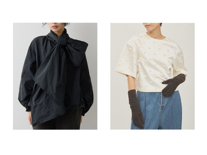 【Whim Gazette/ウィムガゼット】のメモリータフタボウブラウス&ボンボンジャガードブラウス おすすめ!トレンド、レディースファッションの通販 おすすめ人気トレンドファッション通販アイテム 人気、トレンドファッション・服の通販 founy(ファニー) ファッション Fashion レディースファッション Fashion for Women トップス・カットソー Cut & Sew Tops シャツ・ブラウス・オフィスカジュアル Elegant Blouses & Button-Ups エレガント 上品 Elegant サテン Satin, Glossy Fabric ショート Short, Short Length シンプル Simple, Minimal ジャカード/ジャガード Jacquard, Woven Pattern スリーブ Sleeve, Long Sleeve / Short Sleeve デニム Denim, Jeans Material ドット Polka Dot, Dot Pattern ホリデーシーズン Holiday Season ボックス Boxy, Box Shape ボトム Bottoms, Lower Wear 別注 Limited Edition, Custom Order 新作・新入荷 New Arrivals / New In |ID:crp329100000225451