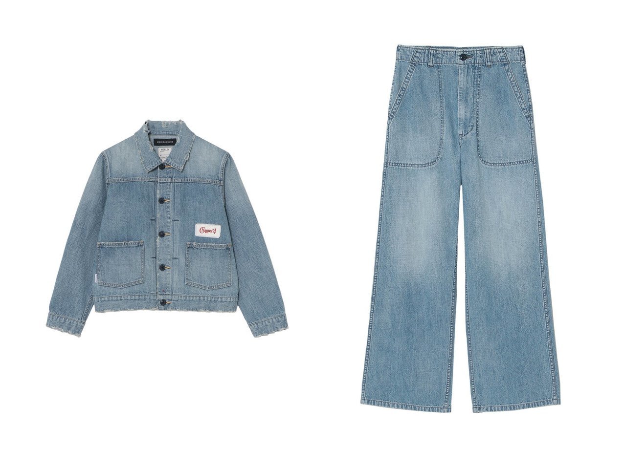 【MADISONBLUE/マディソンブルー】のWIDE BAKER PT ワイドベイカーパンツ&HARD WASH JK DENIM デニムジャケット おすすめ！トレンド、レディースファッションの通販 おすすめ人気トレンドファッション通販アイテム インテリア・キッズ・メンズ・レディースファッション・服の通販 founy(ファニー) 　ファッション　Fashion　レディースファッション　Fashion for Women　アウター　Coat / Outerwear Collection　レディースジャケット・軽アウター　Jackets　ブルゾンジャケット・スポーティアウター　Blouson Jackets　デニムジャケット / カジュアルアウター　Denim Jackets　パンツ　Pants & Trousers　ジャケット　Jacket, Outerwear　デニム　Denim, Jeans Material　ブルゾン　Blouson, Bomber Jacket　ワーク　Workwear, Utility Style　ヴィンテージ　Vintage Style　新作・新入荷　New Arrivals / New In　猫　Cat, Kitty　ルーズ　Loose, Oversized　ブルー系　Blue　|ID:crp329100000225461