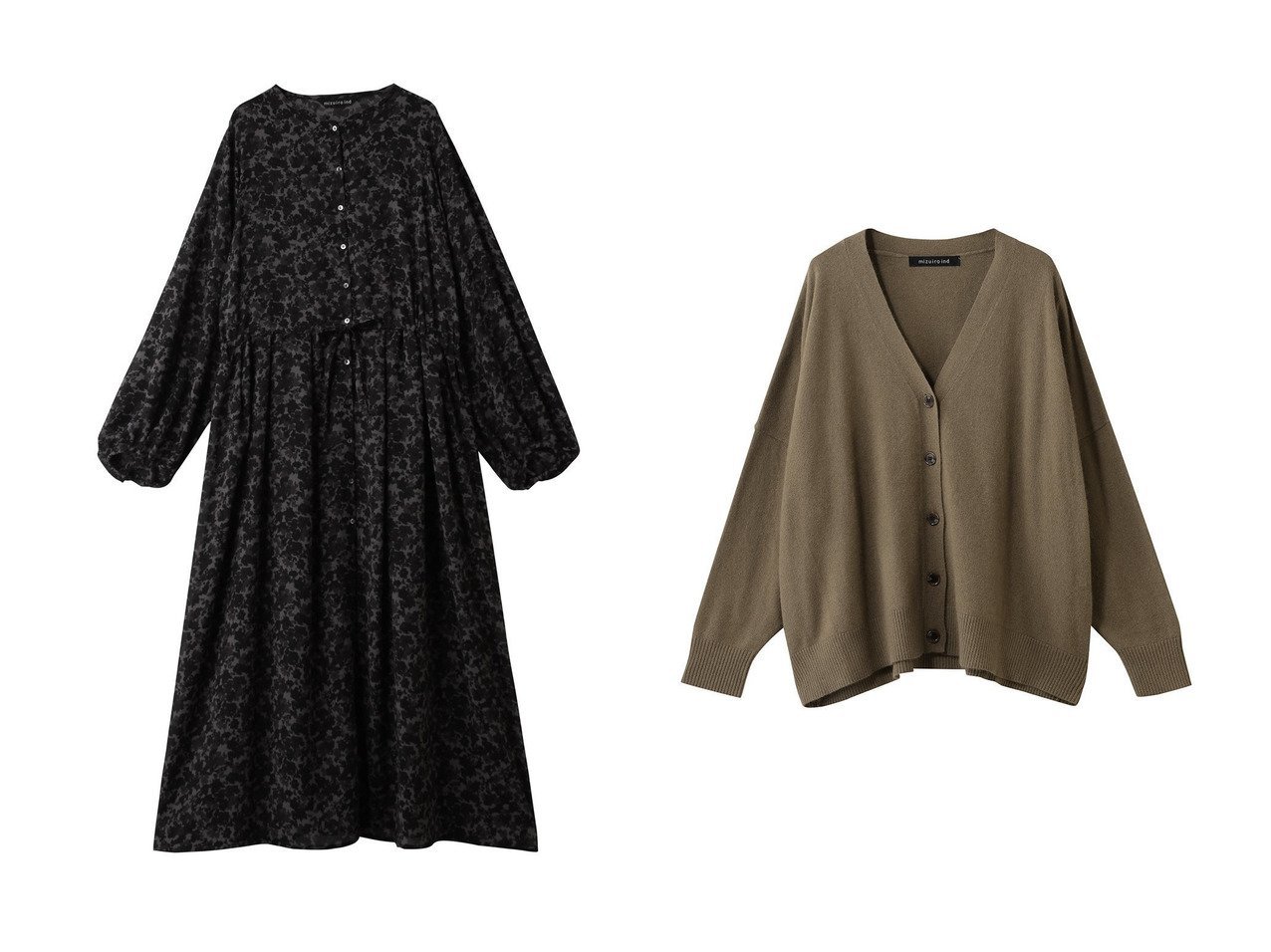 【mizuiro ind/ミズイロ インド】のフラワープリントシャツワンピース&Vネックカーディガン おすすめ！トレンド、レディースファッションの通販 おすすめ人気トレンドファッション通販アイテム インテリア・キッズ・メンズ・レディースファッション・服の通販 founy(ファニー) 　ファッション　Fashion　レディースファッション　Fashion for Women　ワンピース　Dresses　シャツワンピース / 1枚で着映えコーデ　Shirt Dresses　チュニック　Tunic Tops & Dresses　トップス・カットソー　Cut & Sew Tops　ニット　Knit Tops & Sweaters　カーディガン・羽織り　Layered Style Cardigans　Vネックトップス　V-Neck Tops / V-Cut Neckline Shirts　スリーブ　Sleeve, Long Sleeve / Short Sleeve　チュニック　Tunic, Long Top　ドレープ　Drape, Draping Fabric　フラワー　Flower, Floral　プリント　Print, Printed Pattern　ロング　Long, Long-Length　エレガント 上品　Elegant　新作・新入荷　New Arrivals / New In　ブラック系　Black　|ID:crp329100000225471