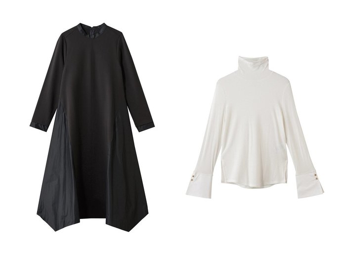 【LANVIN en Bleu/ランバン オン ブルー】のカシミヤシルクカフスコンビカットソー&アシンメトリーヘムコンビワンピース おすすめ！トレンド、レディースファッションの通販 おすすめ人気トレンドファッション通販アイテム 人気、トレンドファッション・服の通販 founy(ファニー) ファッション Fashion レディースファッション Fashion for Women ワンピース Dresses チュニック Tunic Tops & Dresses トップス・カットソー Cut & Sew Tops シャツ・ブラウス・オフィスカジュアル Elegant Blouses & Button-Ups ロングTシャツ・Tシャツ Longline T-Shirts & Tees カットソー・ベーシックTシャツ Cut-and-Sewn Tops / Stretch Tees & Basics グログラン Grosgrain, Grosgrain Ribbon コンパクト Compact, Small Size シンプル Simple, Minimal ジュエリー Jewelry, Accessories チュニック Tunic, Long Top フレア Flare, Flared ロング Long, Long-Length 新作・新入荷 New Arrivals / New In |ID:crp329100000225478