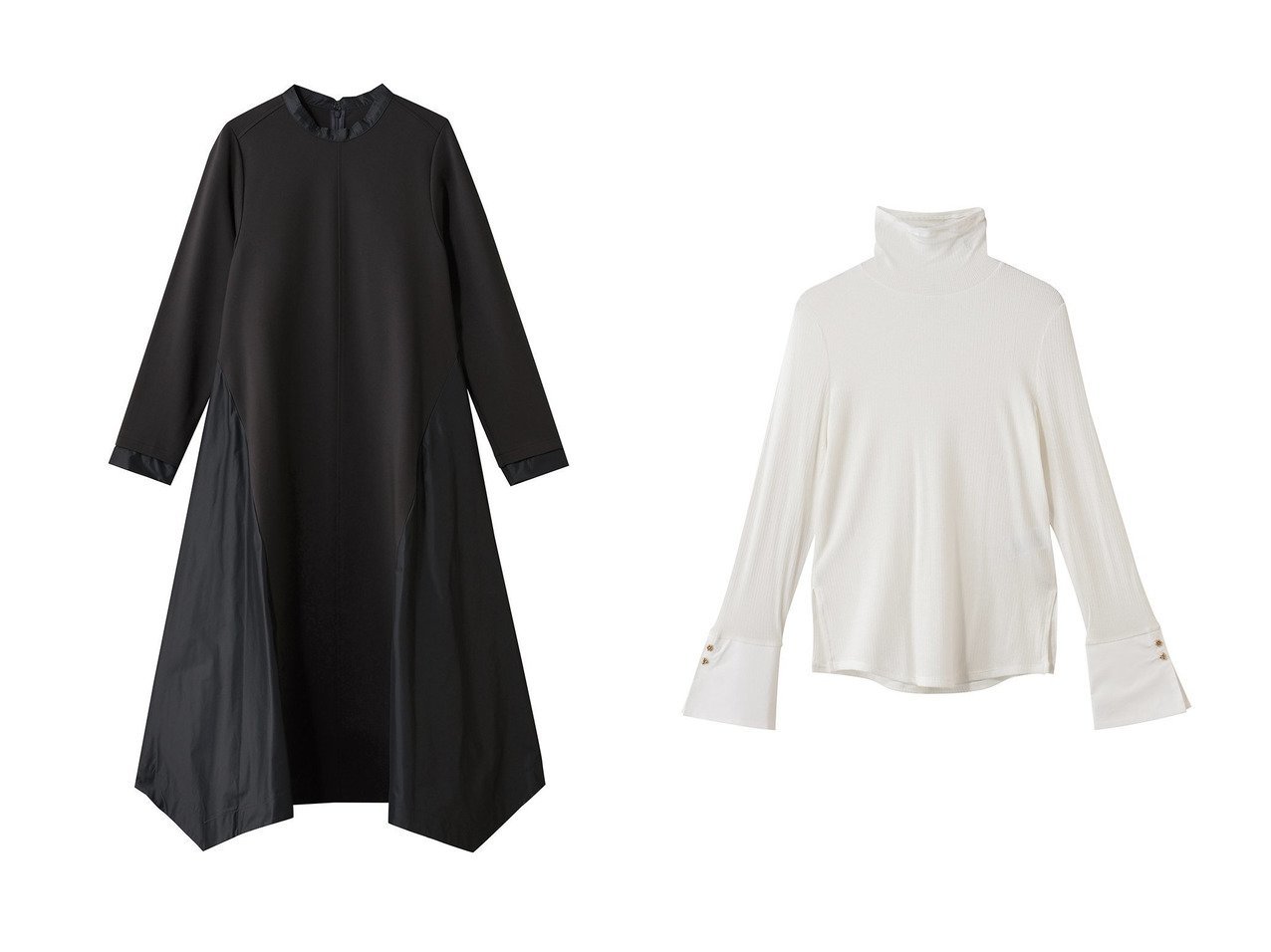 【LANVIN en Bleu/ランバン オン ブルー】のカシミヤシルクカフスコンビカットソー&アシンメトリーヘムコンビワンピース おすすめ！トレンド、レディースファッションの通販 おすすめ人気トレンドファッション通販アイテム インテリア・キッズ・メンズ・レディースファッション・服の通販 founy(ファニー) 　ファッション　Fashion　レディースファッション　Fashion for Women　ワンピース　Dresses　チュニック　Tunic Tops & Dresses　トップス・カットソー　Cut & Sew Tops　シャツ・ブラウス・オフィスカジュアル　Elegant Blouses & Button-Ups　ロングTシャツ・Tシャツ　Longline T-Shirts & Tees　カットソー・ベーシックTシャツ　Cut-and-Sewn Tops / Stretch Tees & Basics　グログラン　Grosgrain, Grosgrain Ribbon　コンパクト　Compact, Small Size　シンプル　Simple, Minimal　ジュエリー　Jewelry, Accessories　チュニック　Tunic, Long Top　フレア　Flare, Flared　ロング　Long, Long-Length　新作・新入荷　New Arrivals / New In　グレー系　Gray　ブラック系　Black　|ID:crp329100000225478