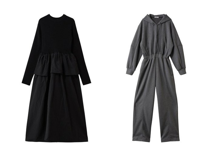【CLANE/クラネ】のHOODED SWEAT ALL IN ONE&【MANOF/マノフ】のCOMBINATION KNIT ONE PIECE おすすめ！トレンド、レディースファッションの通販 おすすめ人気トレンドファッション通販アイテム 人気、トレンドファッション・服の通販 founy(ファニー) ファッション Fashion レディースファッション Fashion for Women ワンピース Dresses チュニック Tunic Tops & Dresses パンツ Pants & Trousers チュニック Tunic, Long Top ドッキング Docking, Mixed Material バランス Balance, Style Balance ロング Long, Long-Length 新作・新入荷 New Arrivals / New In |ID:crp329100000225481