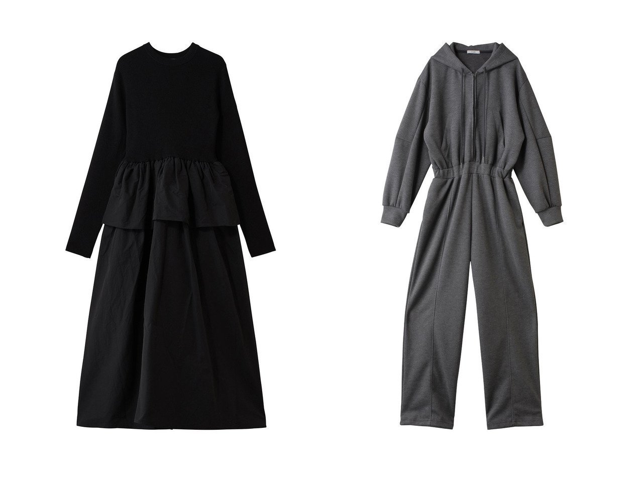 【CLANE/クラネ】のHOODED SWEAT ALL IN ONE&【MANOF/マノフ】のCOMBINATION KNIT ONE PIECE おすすめ！トレンド、レディースファッションの通販 おすすめ人気トレンドファッション通販アイテム インテリア・キッズ・メンズ・レディースファッション・服の通販 founy(ファニー) 　ファッション　Fashion　レディースファッション　Fashion for Women　ワンピース　Dresses　チュニック　Tunic Tops & Dresses　パンツ　Pants & Trousers　チュニック　Tunic, Long Top　ドッキング　Docking, Mixed Material　バランス　Balance, Style Balance　ロング　Long, Long-Length　新作・新入荷　New Arrivals / New In　ブラック系　Black　|ID:crp329100000225481