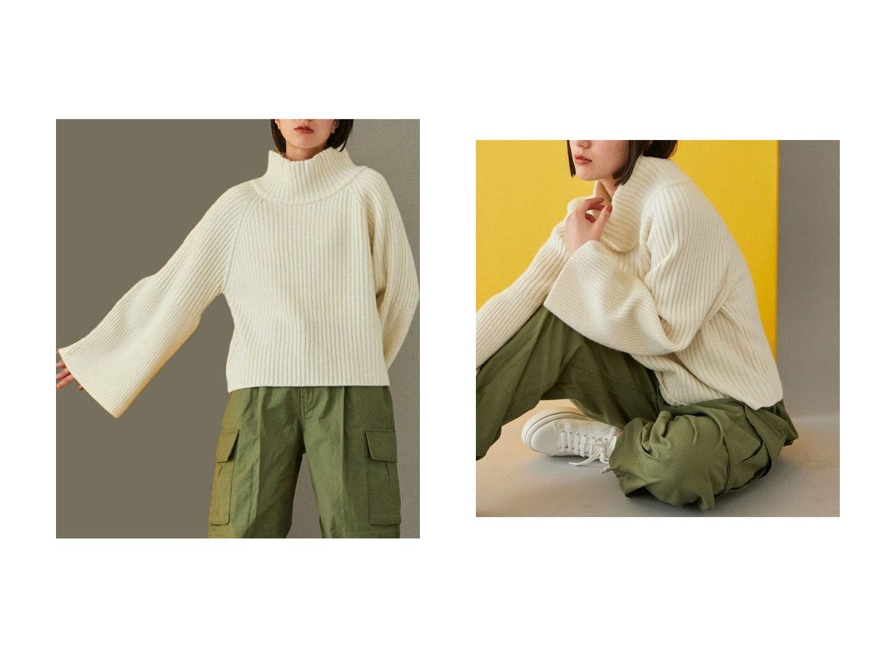 【lelill/レリル】のラムナイロンオフタートル おすすめ！トレンド、レディースファッションの通販 おすすめ人気トレンドファッション通販アイテム インテリア・キッズ・メンズ・レディースファッション・服の通販 founy(ファニー) 　ファッション　Fashion　レディースファッション　Fashion for Women　トップス・カットソー　Cut & Sew Tops　ニット　Knit Tops & Sweaters　カジュアルプルオーバー・ニットトップス　Pullovers & Knit Tops / Casual Pullovers　インナー　Innerwear　フレアースリーブ　Flared Sleeve, Bell Sleeve　新作・新入荷　New Arrivals / New In　ホワイト系　White　|ID:crp329100000225484