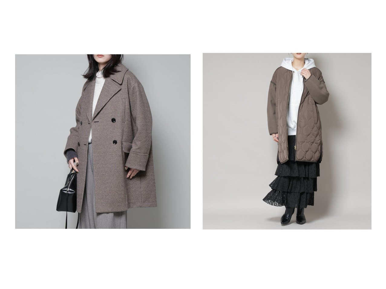 【nano universe/ナノ ユニバース】の異素材コンビキルティングノーカラーコート&オーバーサイズポケットチェックコート おすすめ！トレンド、レディースファッションの通販 おすすめ人気トレンドファッション通販アイテム インテリア・キッズ・メンズ・レディースファッション・服の通販 founy(ファニー) 　ファッション　Fashion　レディースファッション　Fashion for Women　アウター　Coat / Outerwear Collection　コート・ロングコート・ピーコート　Long Coats, Peacoats & More　アクセサリー　Fashion Accessories　キルティング　Quilted, Quilting　コンビ　Combo, Combination Style　スリット　Slit, Slit Detail　タフタ　Taffeta, Structured Fabric　ダブル　Double, Double-Breasted　デニム　Denim, Jeans Material　定番　Standard, Basic Item　時計　Watch, Wristwatch　パイピング　Piping, Trim Design　フィット　Fit, Slim Fit　ベーシック　Basic, Essential　メルトン　Melton, Heavy Wool　ラウンド　Round, Round Neck　リラックス　Relax, Relaxed Fit　A/W・秋冬　Autumn/Winter　2025年　2025　2025-2026秋冬・A/W　Autumn/Winter 2025–26 AW25–26　ブラック系　Black　ベージュ系　Beige　ブラウン系　Brown　|ID:crp329100000225499