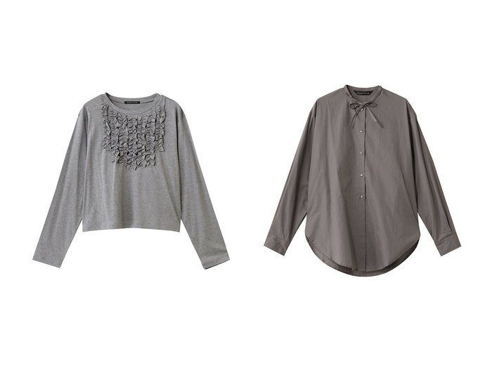 【mizuiro ind/ミズイロ インド】のリボンタイロングシャツ&フロントフリルプルオーバー おすすめ！トレンド、レディースファッションの通販 おすすめ人気トレンドファッション通販アイテム 人気、トレンドファッション・服の通販 founy(ファニー) ファッション Fashion レディースファッション Fashion for Women トップス・カットソー Cut & Sew Tops シャツ・ブラウス・オフィスカジュアル Elegant Blouses & Button-Ups カジュアルプルオーバー・ニットトップス Pullovers & Knit Tops / Casual Pullovers インナー Innerwear カットソー Cut and Sewn Top シンプル Simple, Minimal スリーブ Sleeve, Long Sleeve / Short Sleeve フリル Frill, Ruffle フロント Front, Front Design ロング Long, Long-Length 新作・新入荷 New Arrivals / New In |ID:crp329100000225511